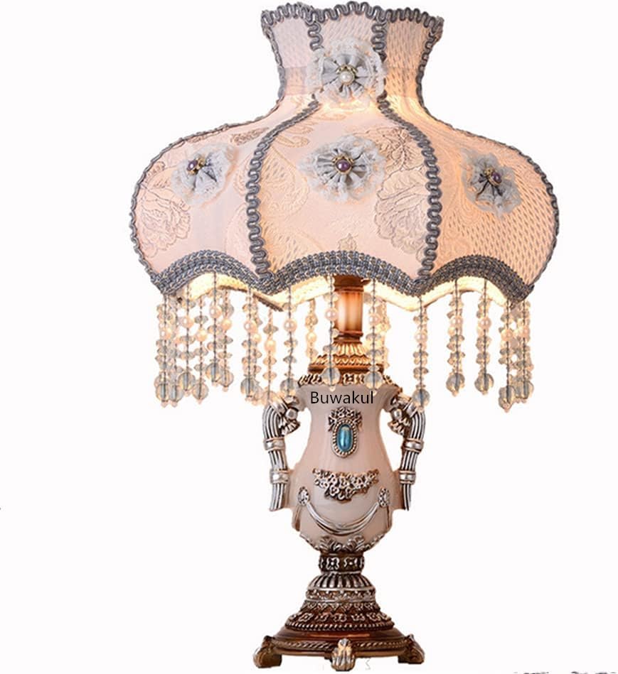 Classic Tiffany European Style Table Lamp - Handmade Retro Fabric Bedside Lamp with Victorian Princess Design & Spherical Resin Base | Perfect for Bedroom Nightstand, Living Room Decor, Office Desk Lighting