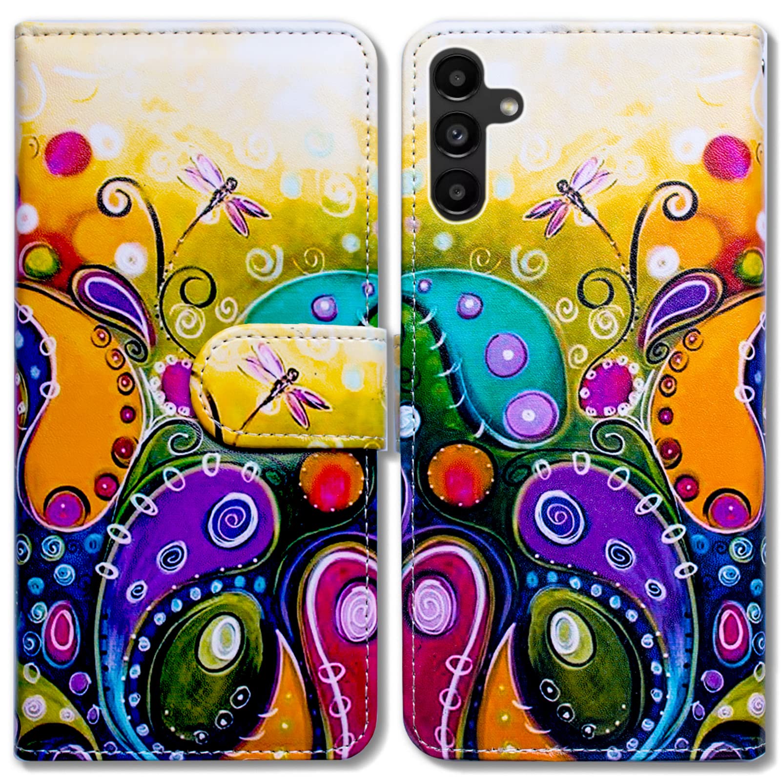 Premium Leather Flip Wallet Case for Samsung Galaxy A13 5G (2021) - Dragonfly Design with Card Slots & Kickstand | Stylish Protective Phone Cover for Everyday Use, Business, and Travel