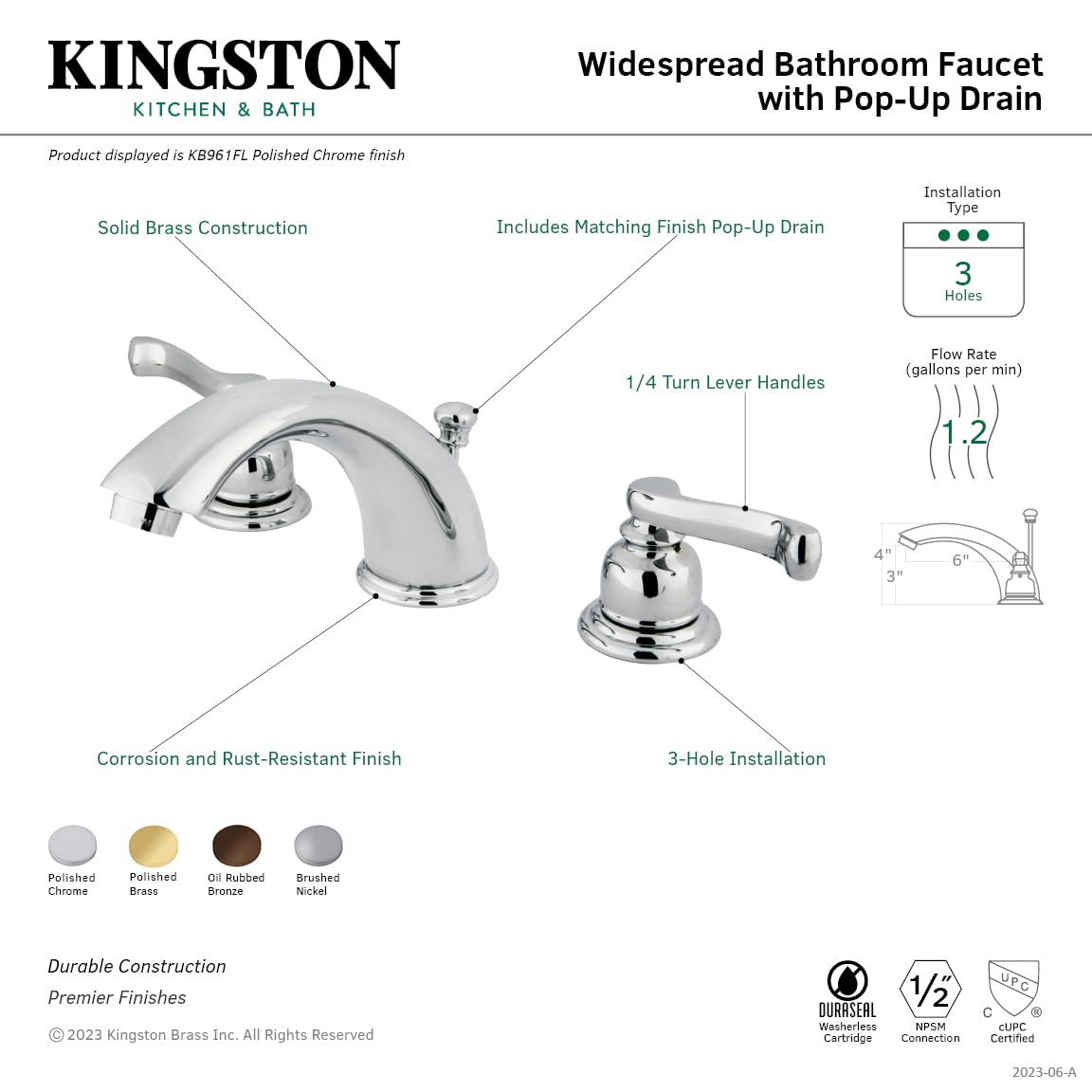 Elements of Design EB965FL Oil Rubbed Bronze Widespread Bathroom Faucet with Pop-Up Drain - Perfect for Modern Vanities and Powder Rooms
