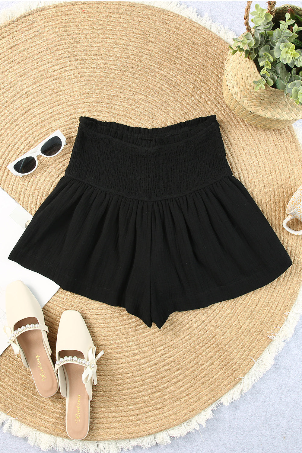 Stylish Smocked Waist Culotte Shorts for Women - Comfortable Summer Fashion Shorts with Elastic Waistband | Perfect for Beach, Vacation & Casual Outings