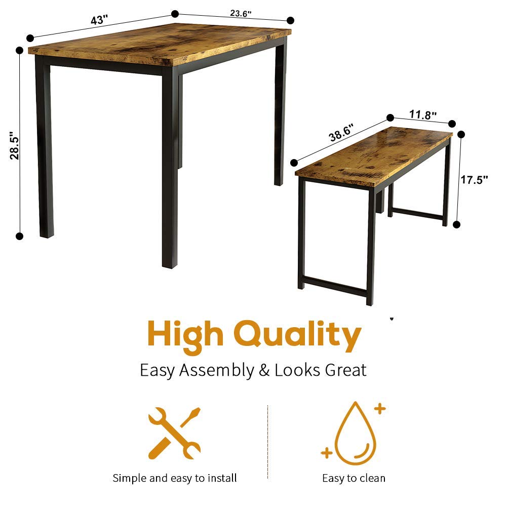 DKLGG 4-6 Person Farmhouse Dining Table Set with 2 Benches - Solid Wood Kitchen Table & Chairs for Small Spaces, Brown | Perfect for Breakfast Nook, Apartment Dining, and Cozy Family Meals