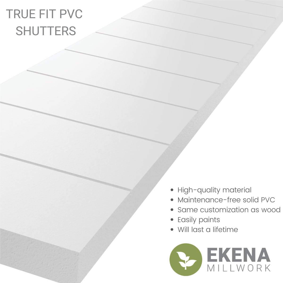 Ekena Millwork TFP001HZ15X029MG True Fit PVC Horizontal Slat Modern Style Fixed Mount Shutters - 15x29 Inch Moss Green Window Shutters (Pair, Hardware Not Included) | Perfect for Living Room, Bedroom & Home Office Decoration
