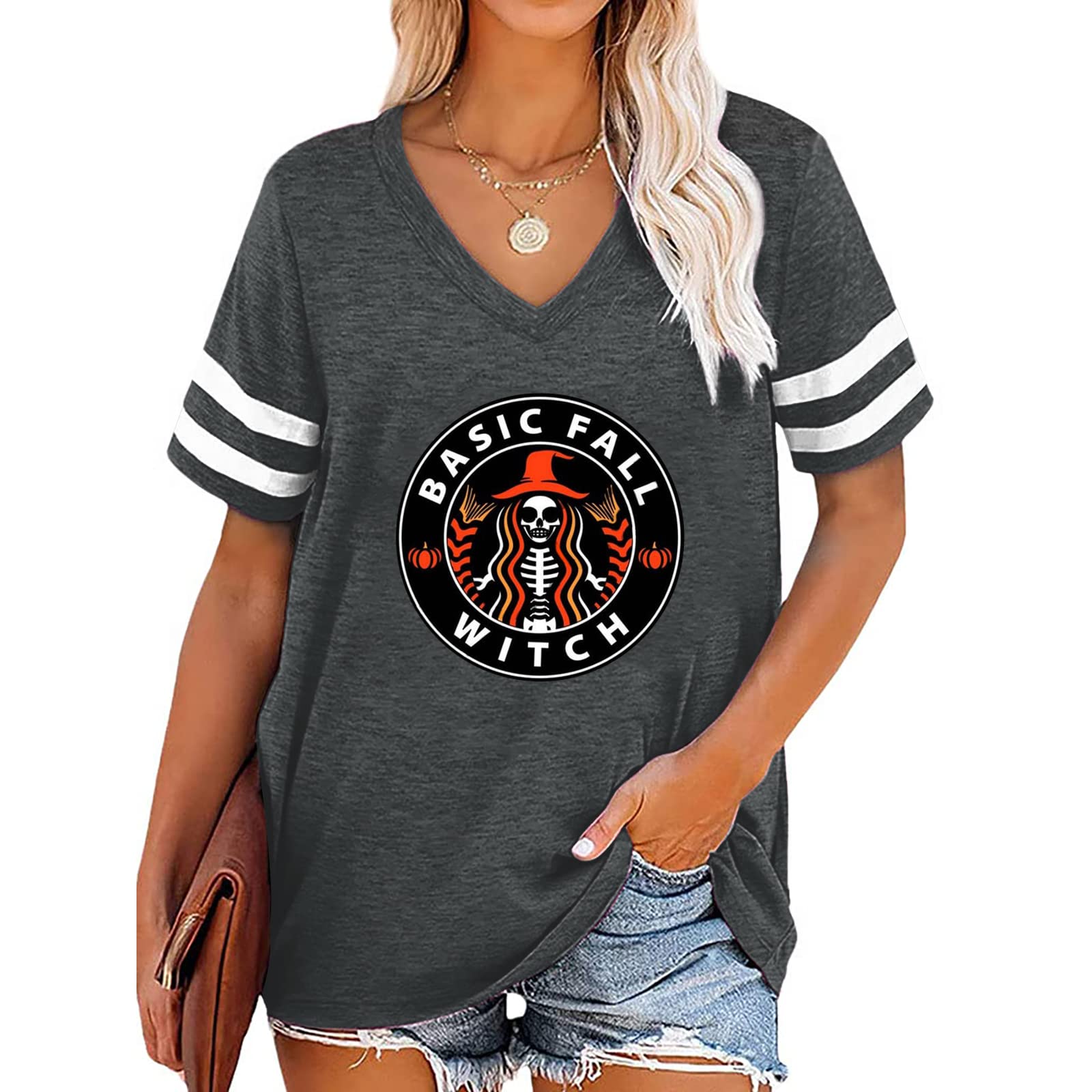 Binshre Women's Plus Size Halloween Graphic T-Shirt - Funny Short Sleeve Tee for Costume Parties & Spooky Season Outfits
