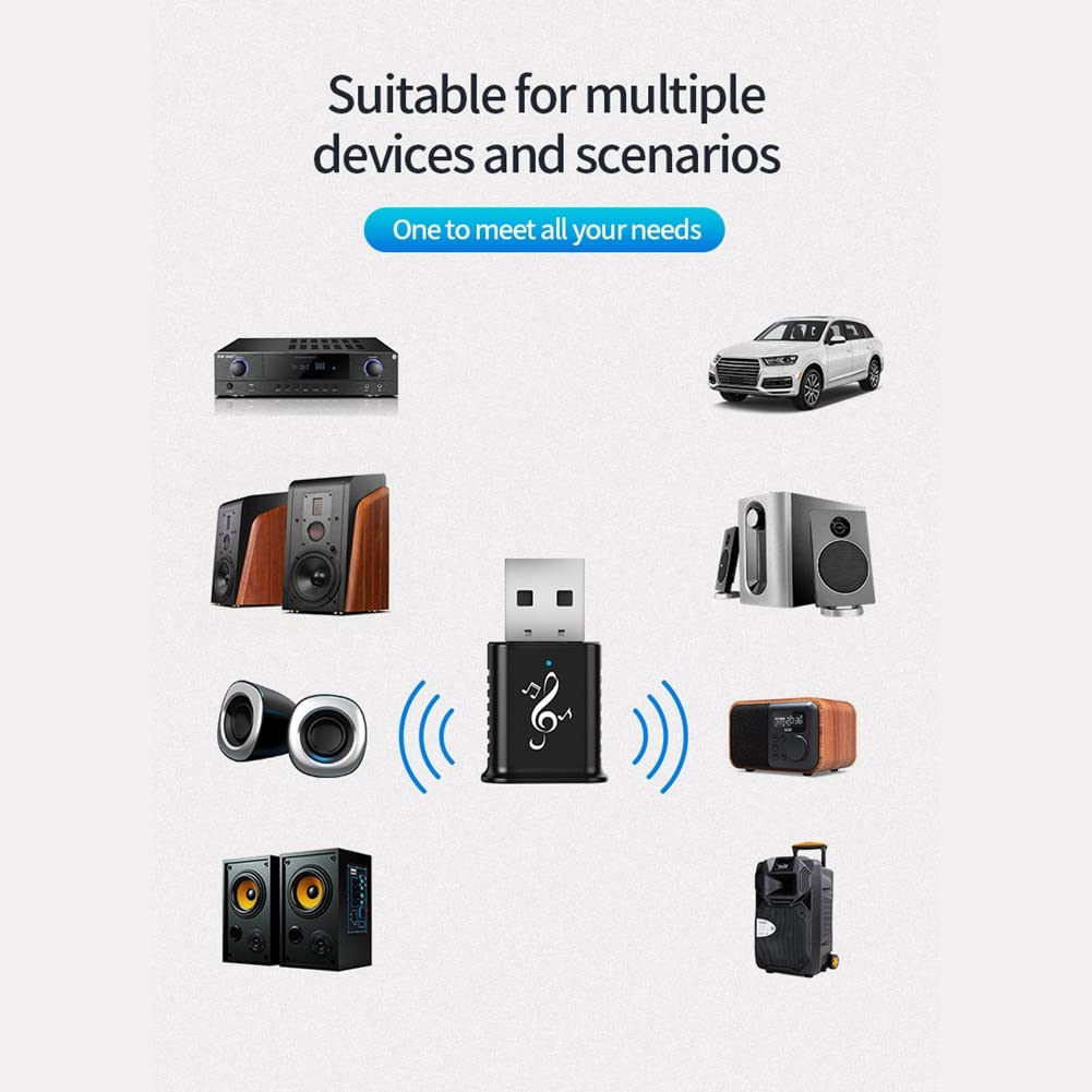 TAMOSH Mini USB Wireless Audio Adapter Bluetooth 5.0 Receiver for PC, Laptop, TV, Car Stereo System - Wireless Audio Streaming for Home & Office Entertainment