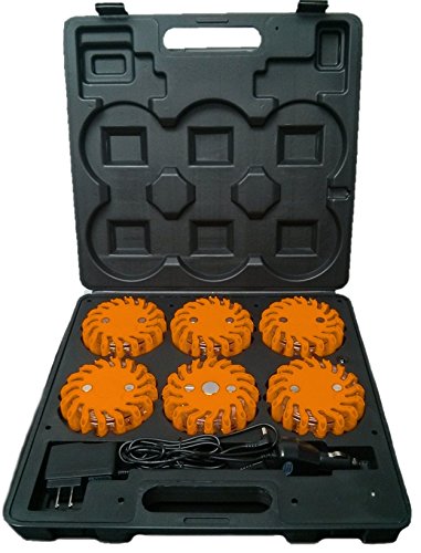 RPF16LM6 - 6-Pack Amber Rechargeable 9-Function Portable 16 LED Power Flare Roadside Emergency Magnetic Safety Lights - Perfect for Roadside Emergencies, Construction Zones & Vehicle Breakdowns