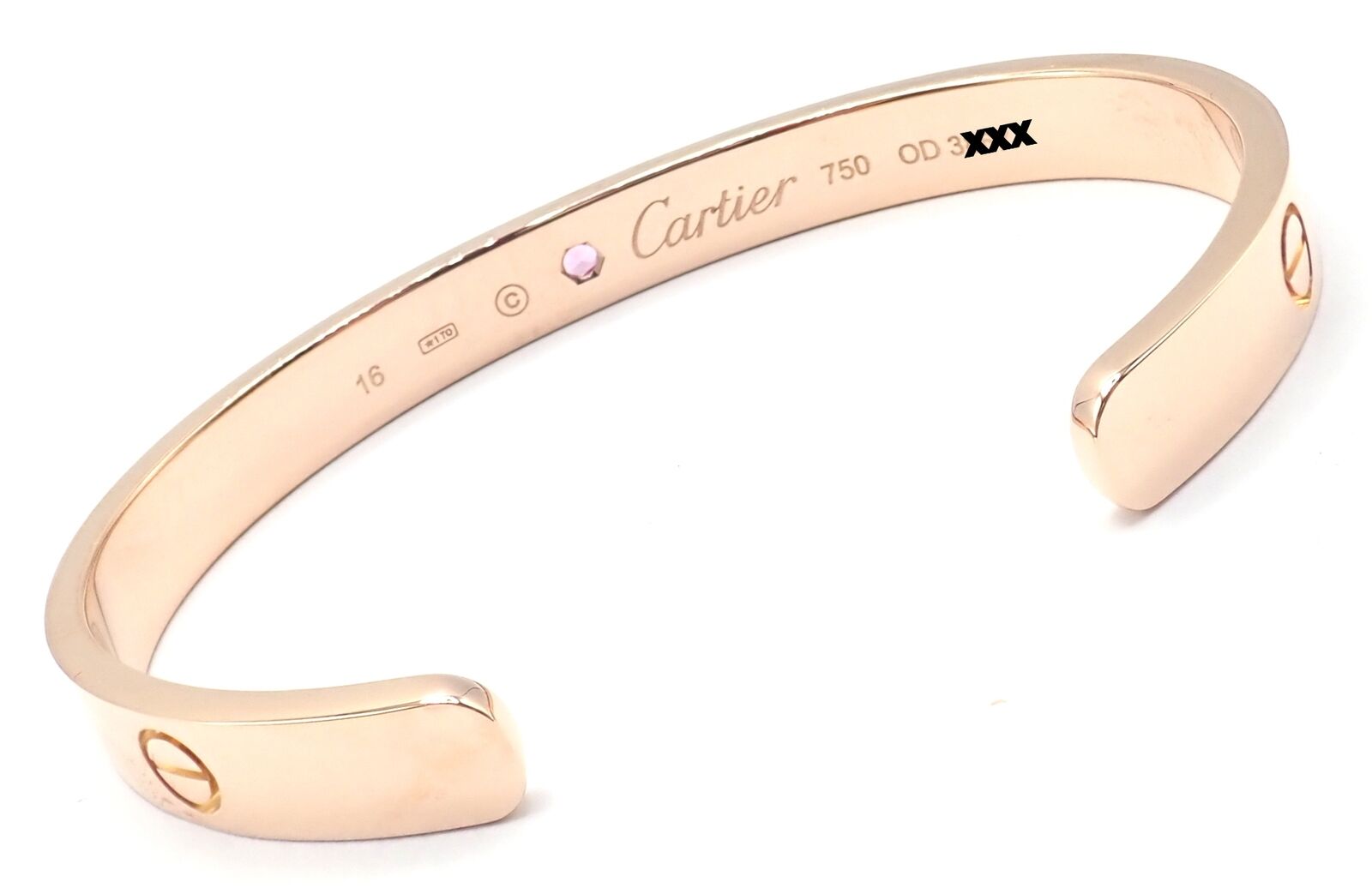 Authentic Cartier 18K Rose Gold Pink Sapphire Love Cuff Open Bracelet - Size 16 - Luxury Jewelry Gift for Women, Perfect for Anniversaries, Valentine's Day & Special Occasions