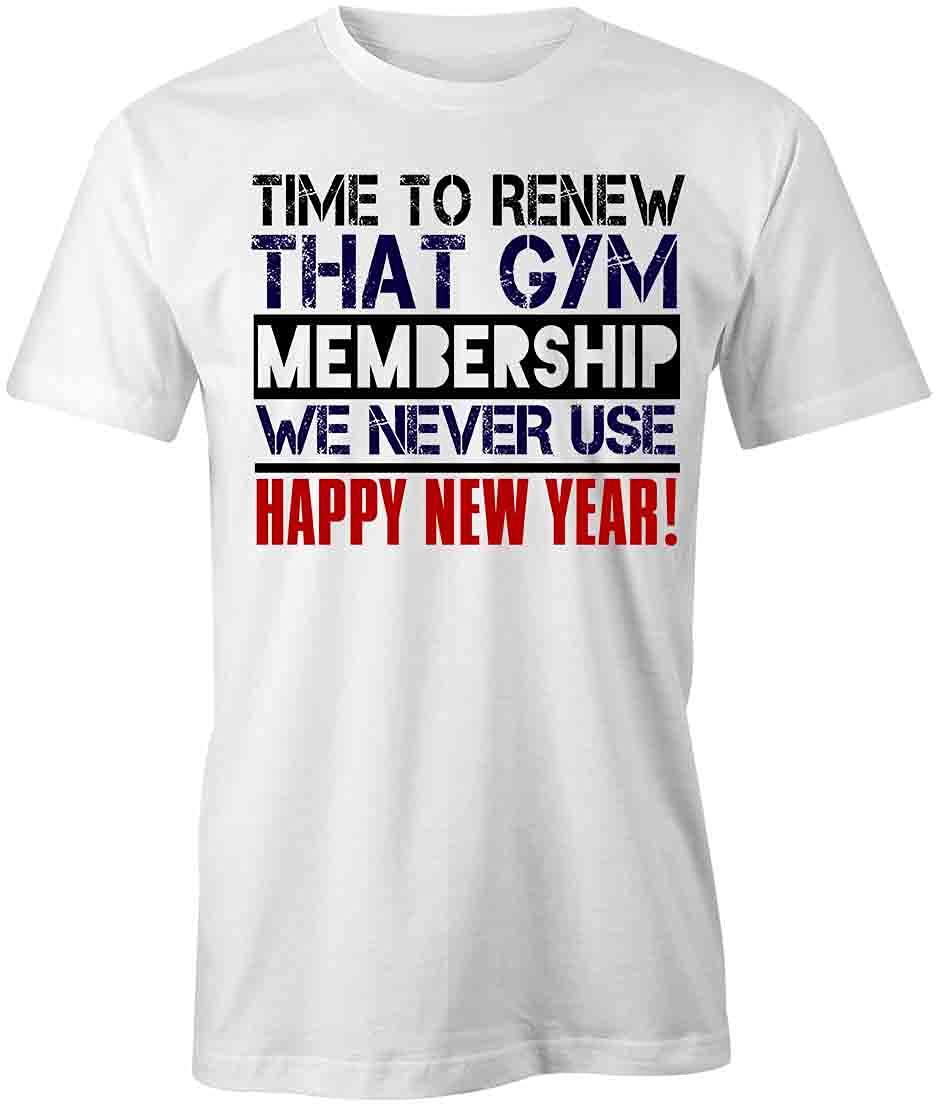 Renew Gym Membership T-Shirt - Funny Printed Graphic Tee for Fitness Enthusiasts | Soft Cotton White Workout Shirt for Gym, Running & Fitness Motivation