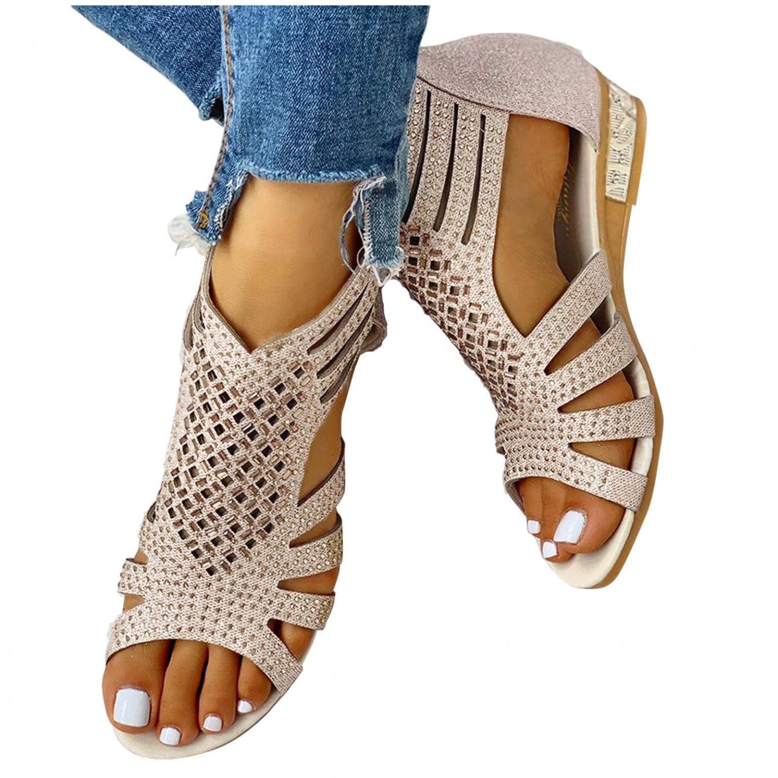 Women's Dressy Beach Sandals - Gladiator Lace-Up Flat Sandals for Summer & Beach Fashion
