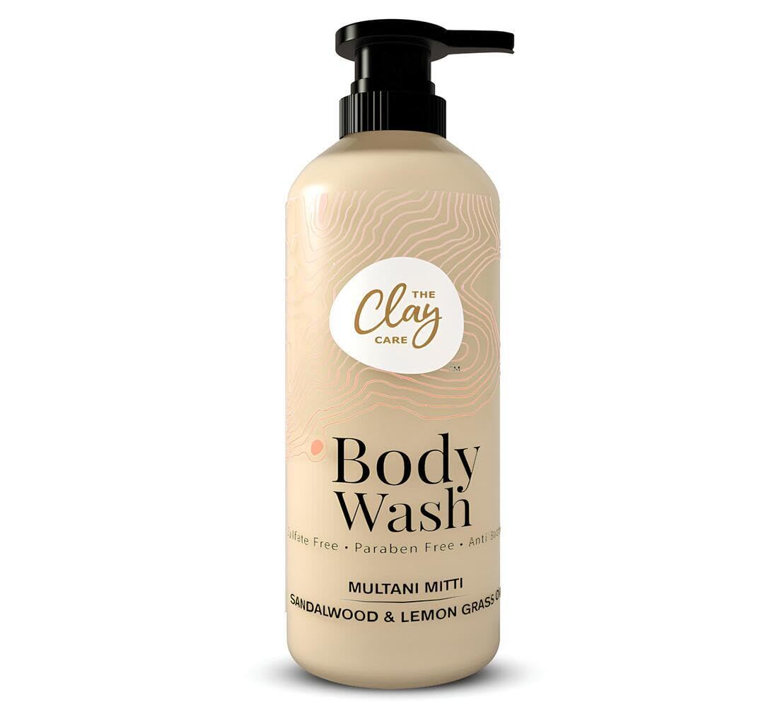 **Clay Care - Antibacterial Body Wash with Multani Mitti (Fuller Earth), Sandalwood & Lemongrass Oil | Natural, Sulfate-Free, Vegan, Paraben-Free, Cruelty-Free | For All Skin Types - Men & Women | 200 ml | Deep Cleansing for Acne-Prone & Oily Skin**