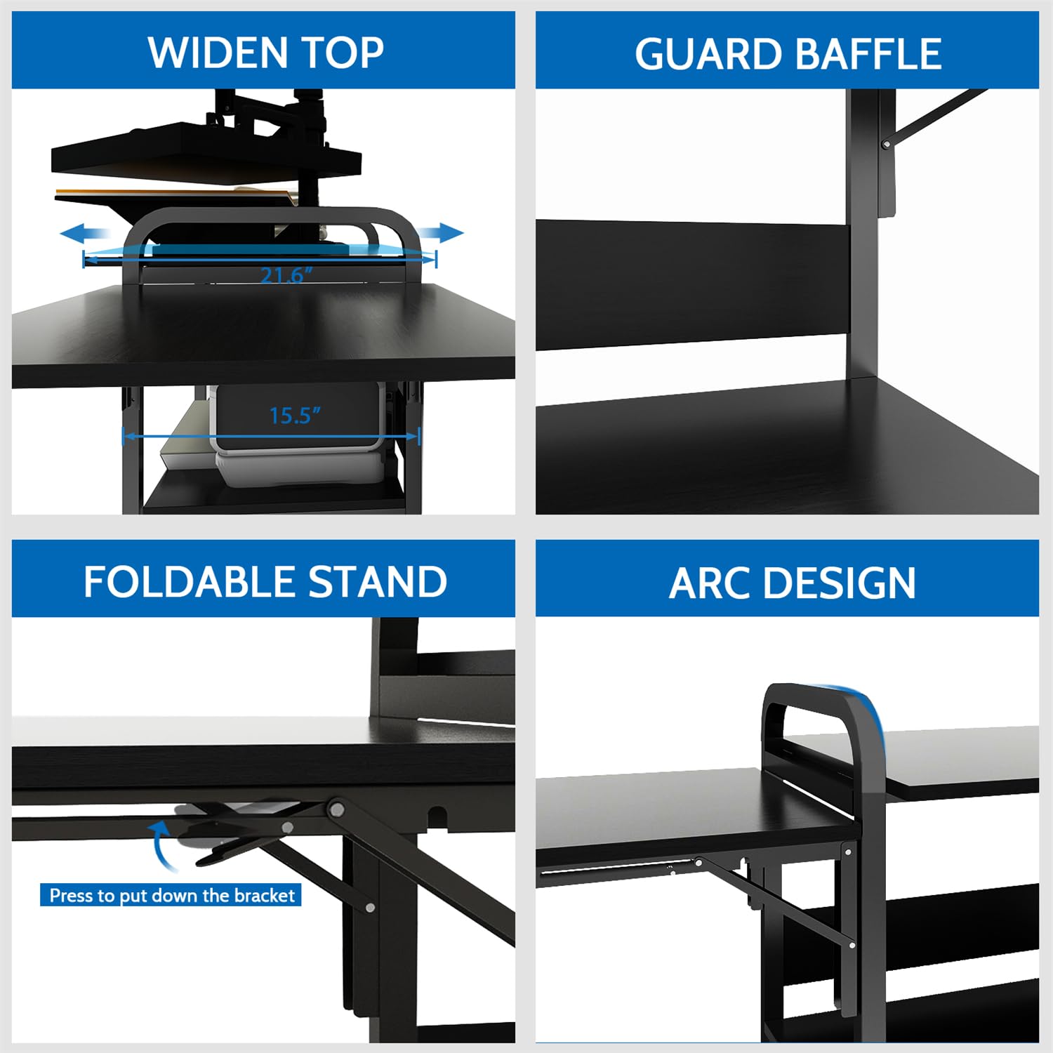 PUNCIA 3-Tier Heavy Duty Foldable Rolling Workbench - 20'' Movable DIY Heat Transfer Press Machine Stand with Metal Shelf Storage | Perfect for Sublimation Transfer, T-Shirt Printing & Craft Organization | Ideal for Home Studios, Small Businesses & DIY Workshops
