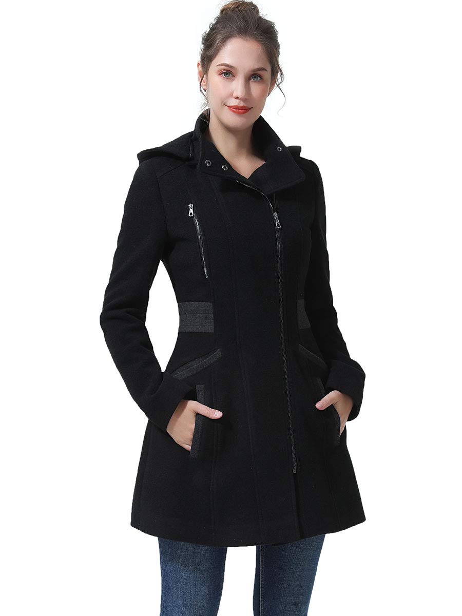BGSD Women's Ivy Hooded Color Block Wool Coat - Regular, Plus Size & Petite Options | Warm Winter Outerwear for Work, Travel & Casual Outings