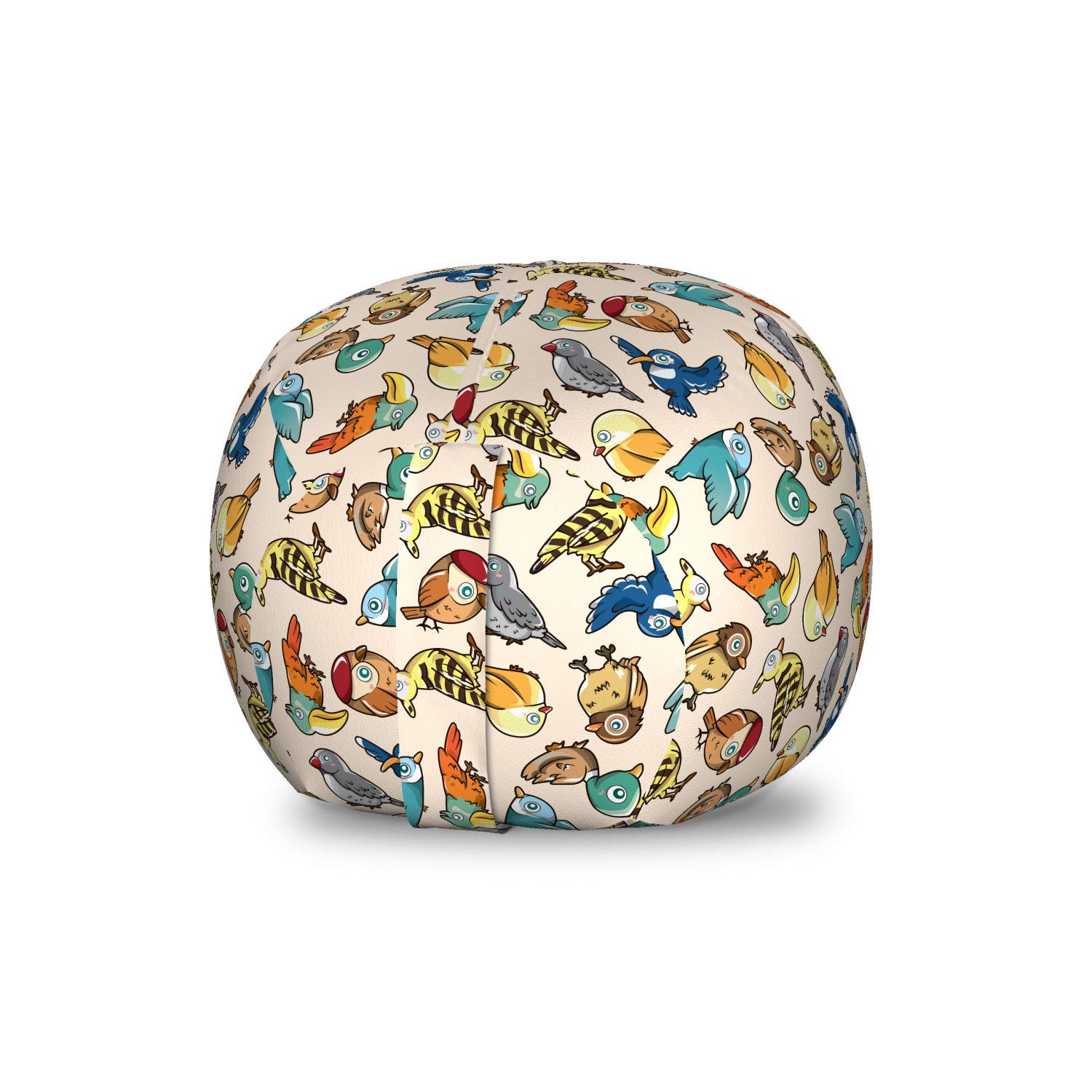 Ambesonne Cartoon Style Birds Storage Toy Bag Chair - Washable Stuffed Animal Organizer for Kids Room, Nursery & Playroom - Small Multicolor Decorative Storage Solution for Toys, Blankets & Plushies