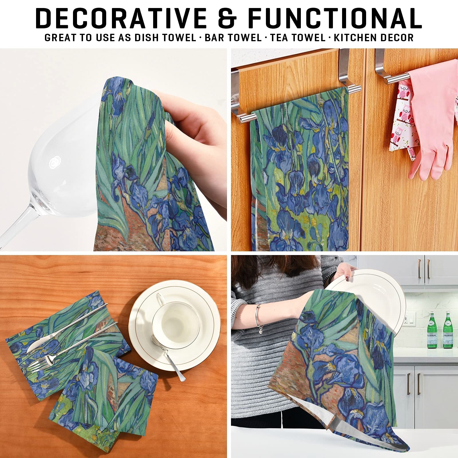 ALAZA Van Gogh Butterfly Orchid Flower Decorative Kitchen Dish Towels Set of 4 - Soft, Absorbent 18x28 Inch Hand & Cleaning Towels for Dishes, Countertops - Perfect for Kitchen Decor, Daily Use & Gift Giving