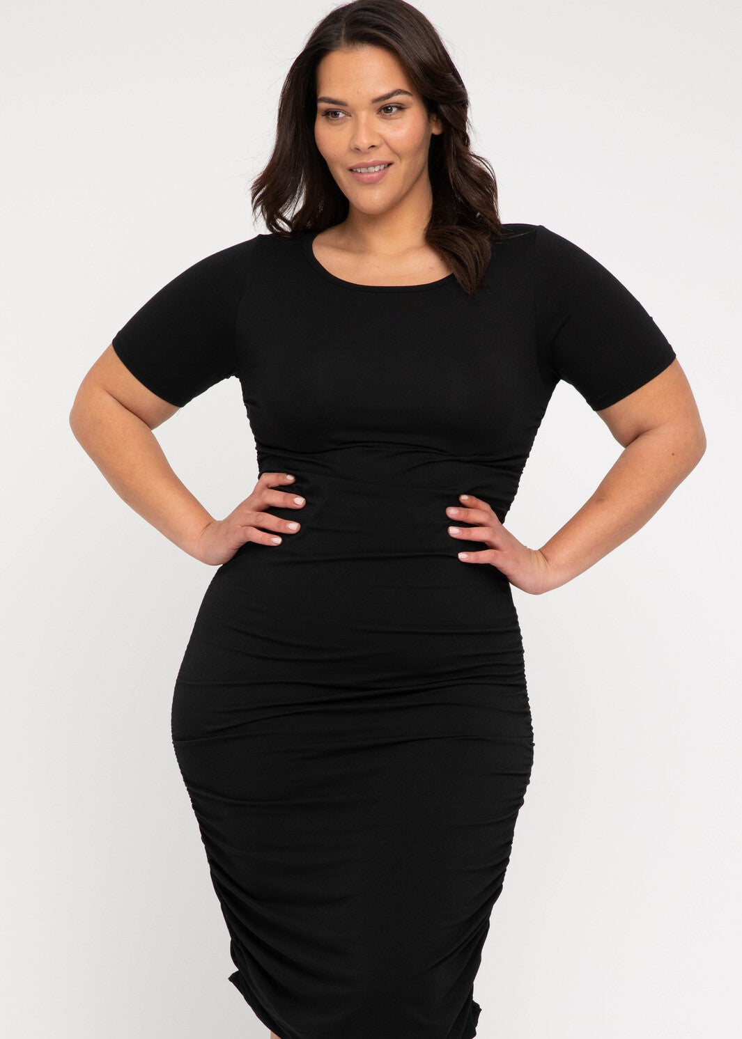 Jasper Ruched Bodycon Dress for Women - Elegant Black Slim Fit Stretchy Midi Dress for Night Out, Party, Date Night & Special Occasions