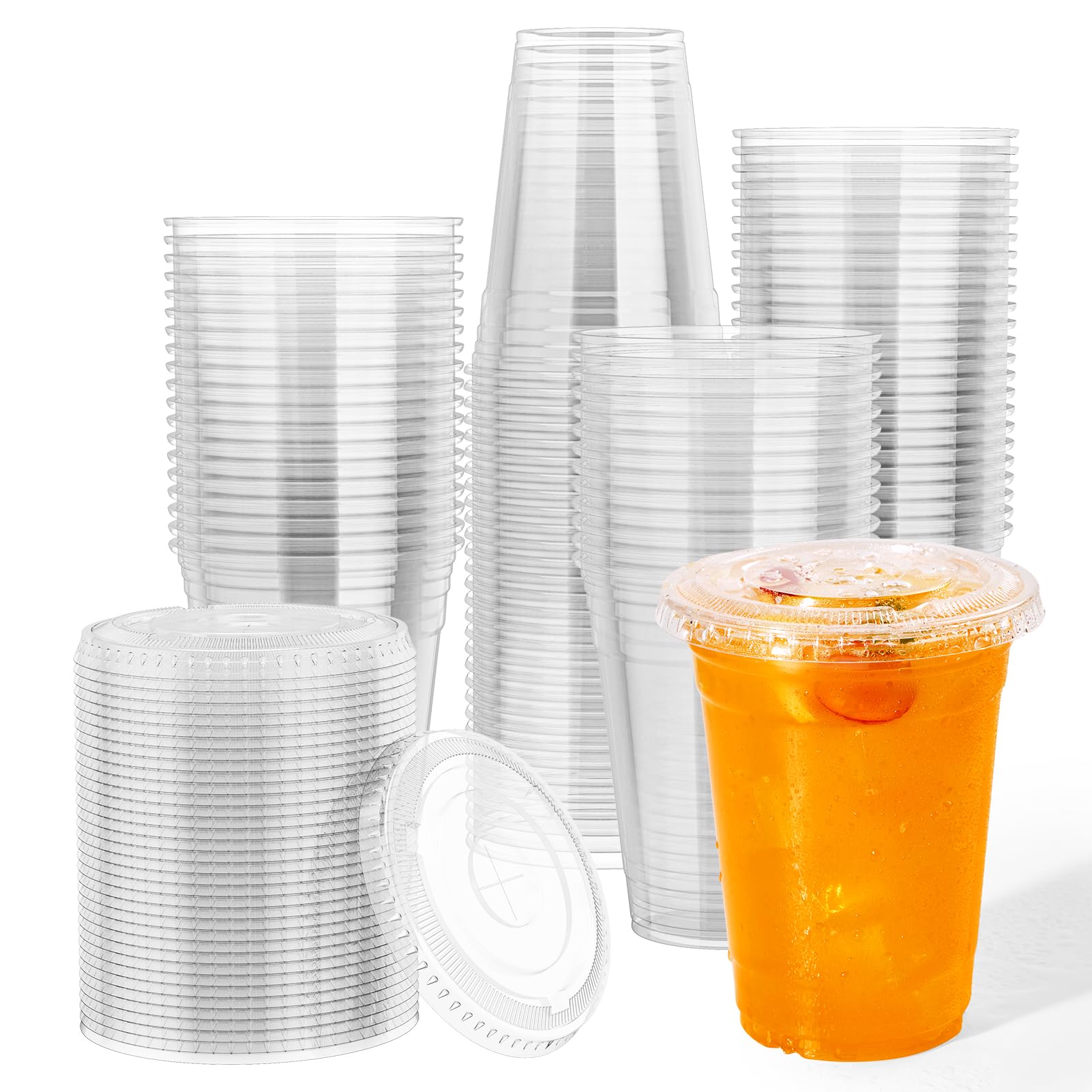 JOLLY CHEF 16 oz Clear Plastic Cups with Lids - 500 Pack Crystal PET Disposable Cups for Coffee, Milkshakes, Smoothies, and Beverages | Perfect for Parties, Weddings, Cafes, and Daily Use at Home or Office