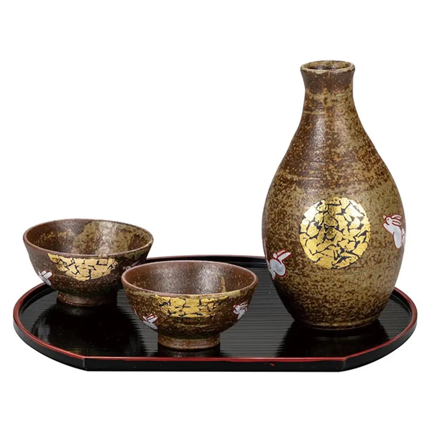 Premium Kutani Ware Japanese Porcelain Sake Set - Moon Viewing Rabbit Design - Authentic Hand-Painted Sake Cups & Decanter - Perfect for Japanese Tea Ceremonies, Gift Giving & Home Decor