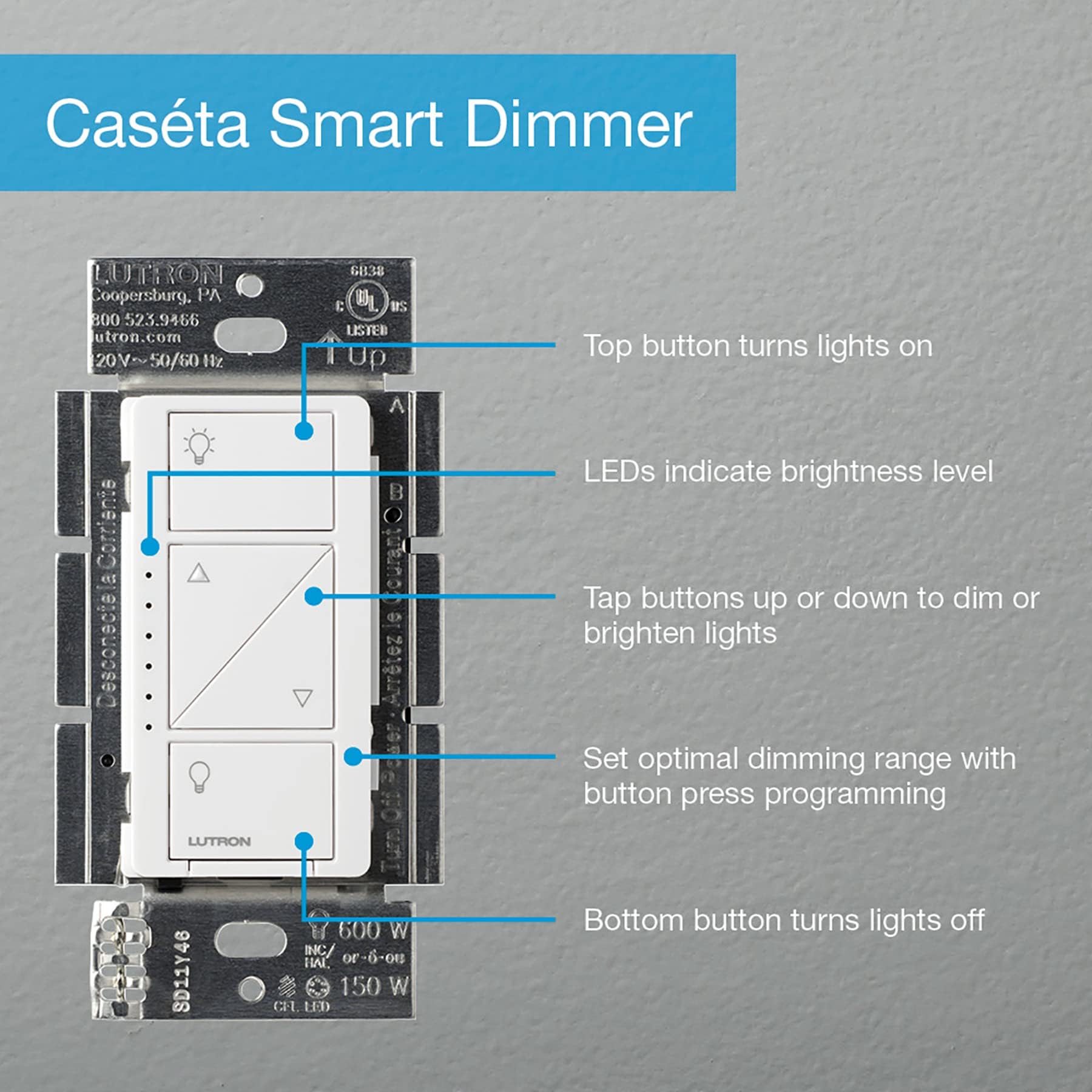 Lutron Caseta Deluxe Smart Dimmer Switch Kit with Wireless Remote - White | Works with Alexa, Apple HomeKit | 3-Way Switch Compatible | P-BDG-PKG2W-A & P-PKG1WS-WH | Perfect for Smart Home Lighting Control in Living Room, Bedroom, or Office