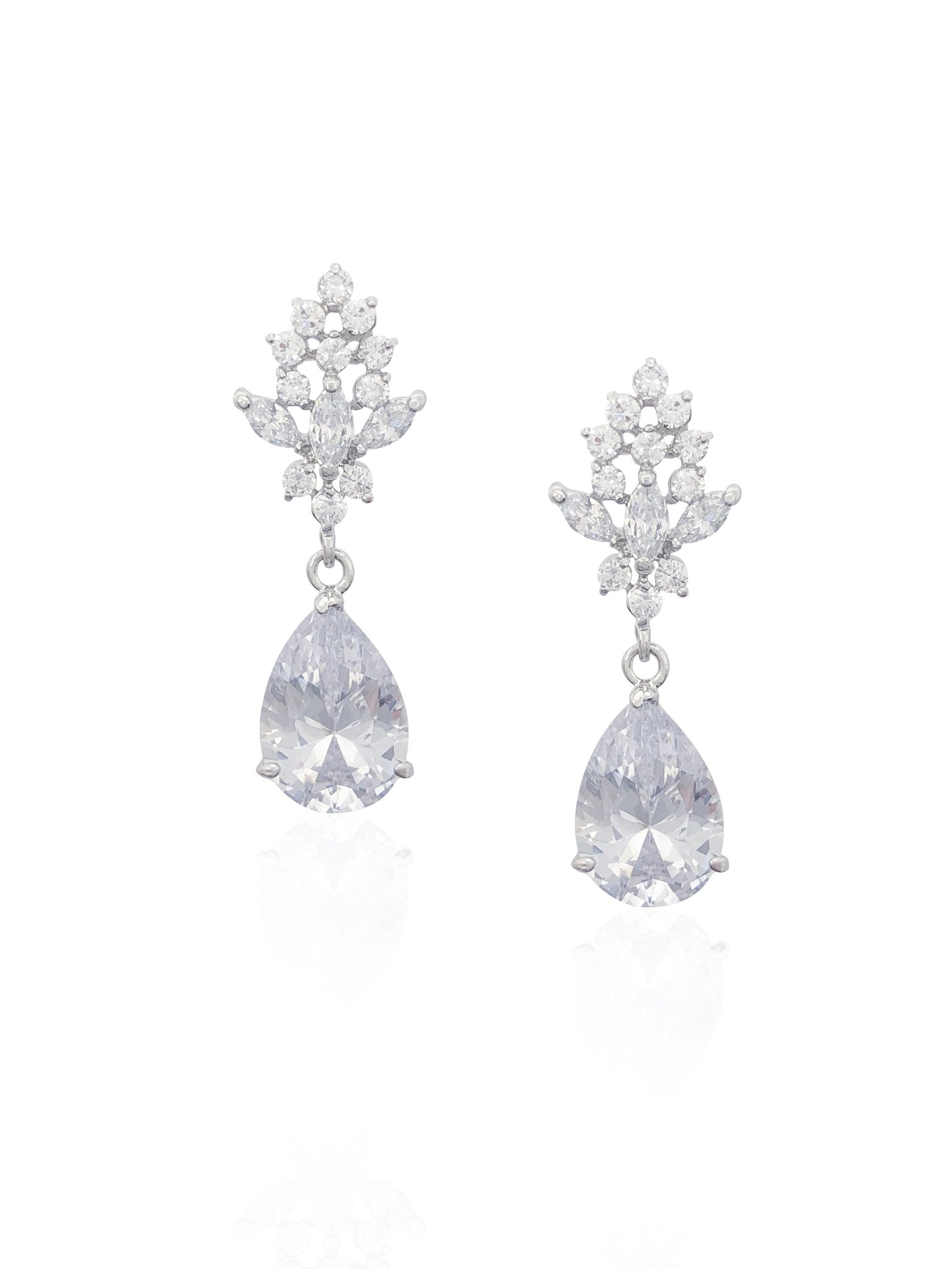 Elegant Crystal Bridal Earrings with Classic Pear Drop – Perfect for Weddings, Prom & Special Occasions | Meghan Johnny B at Kezani