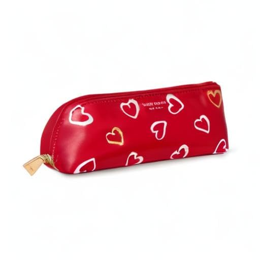 Kate Spade New York Heart Print Pen & Pencil Case Set - Includes 2 Pencils, Sharpener, Eraser, Ruler - Stylish Zip Pouch for Office, School, Work & Travel Organization (Brushstroke Hearts Design)