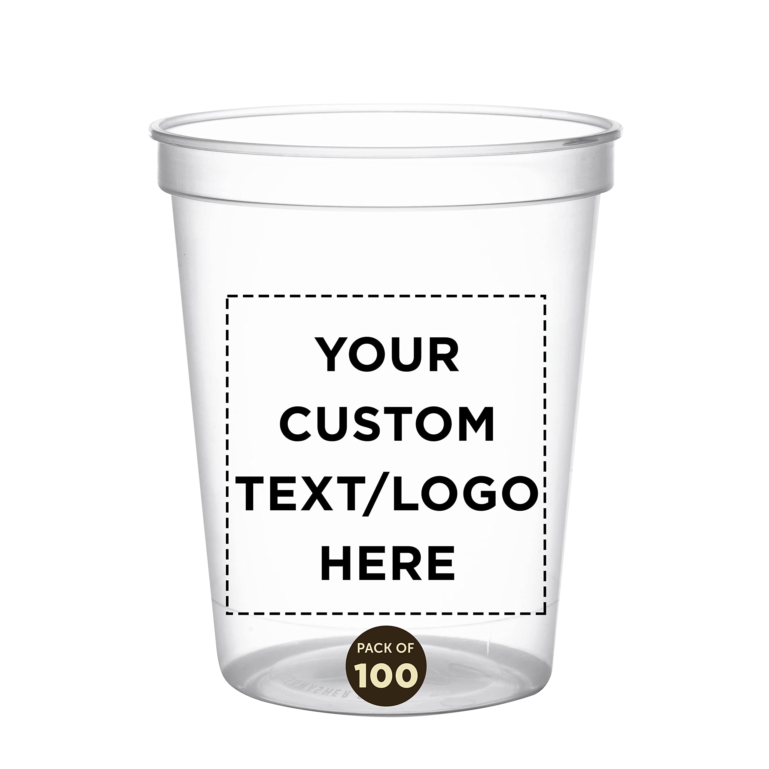 Custom Plastic Stadium Cups 16 oz (100-Pack) - Personalized Bulk Party Cups for Birthdays, Weddings, Picnics & Beach Events - Clear Reusable Drinkware for Sports Bars, Tailgating & Outdoor Gatherings