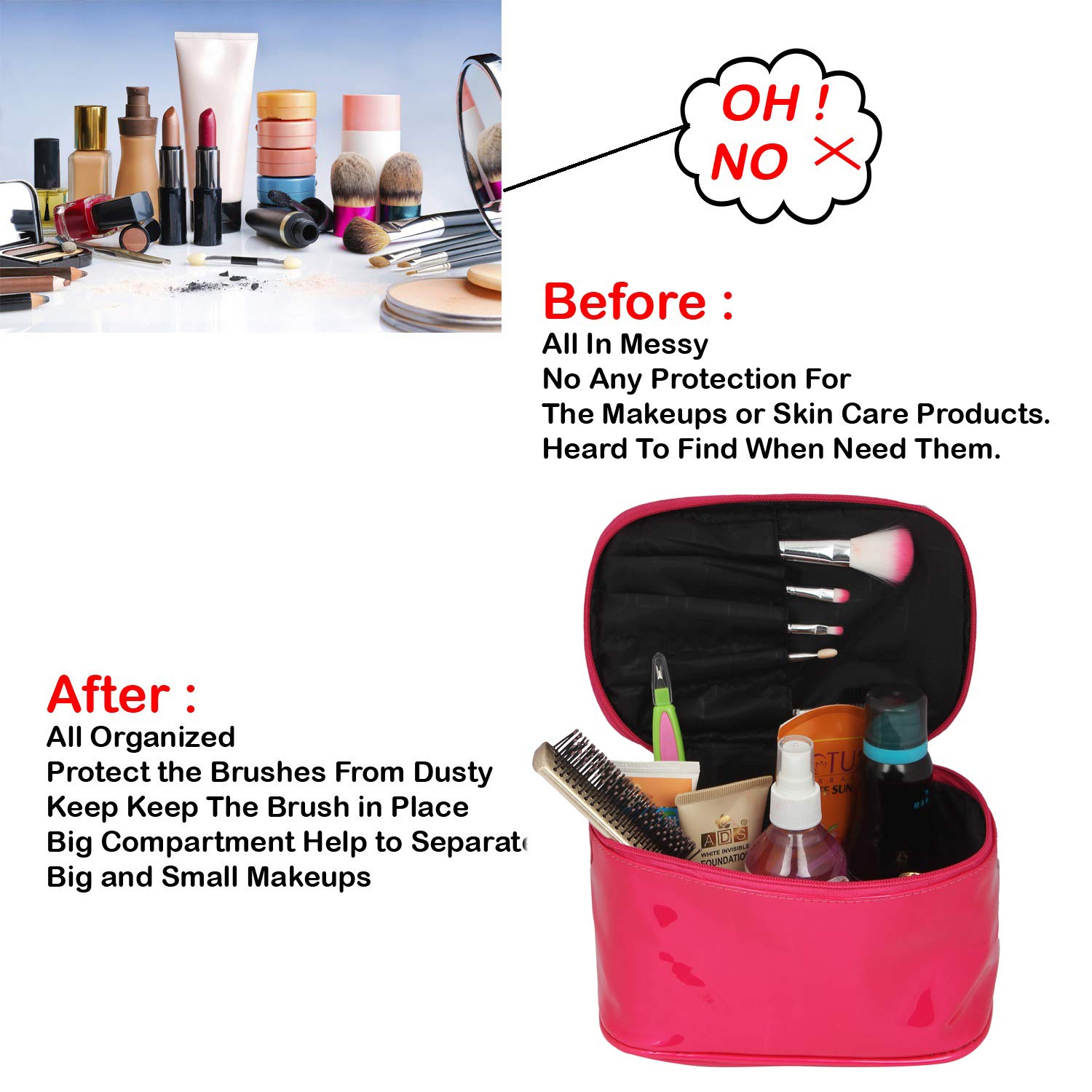 Fclues STORE Multifunctional Travel Cosmetic Bag - Pink Makeup Organizer Case for Women | Portable Grooming Kit Storage | Perfect for Airplane, Vacation & Daily Use