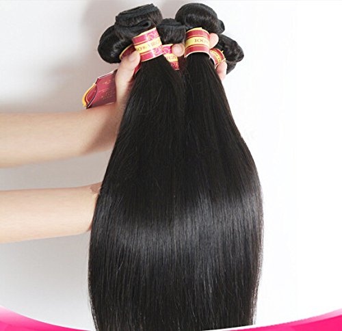 **DaJun Hair 7A Grade 3-Part 4x4 Lace Closure with Premium Mongolian Remy Human Hair - 3 Bundles Mixed Length (4Pcs Set) - Natural Straight & Color for Sew-In Weave, Wig Making & Styling**