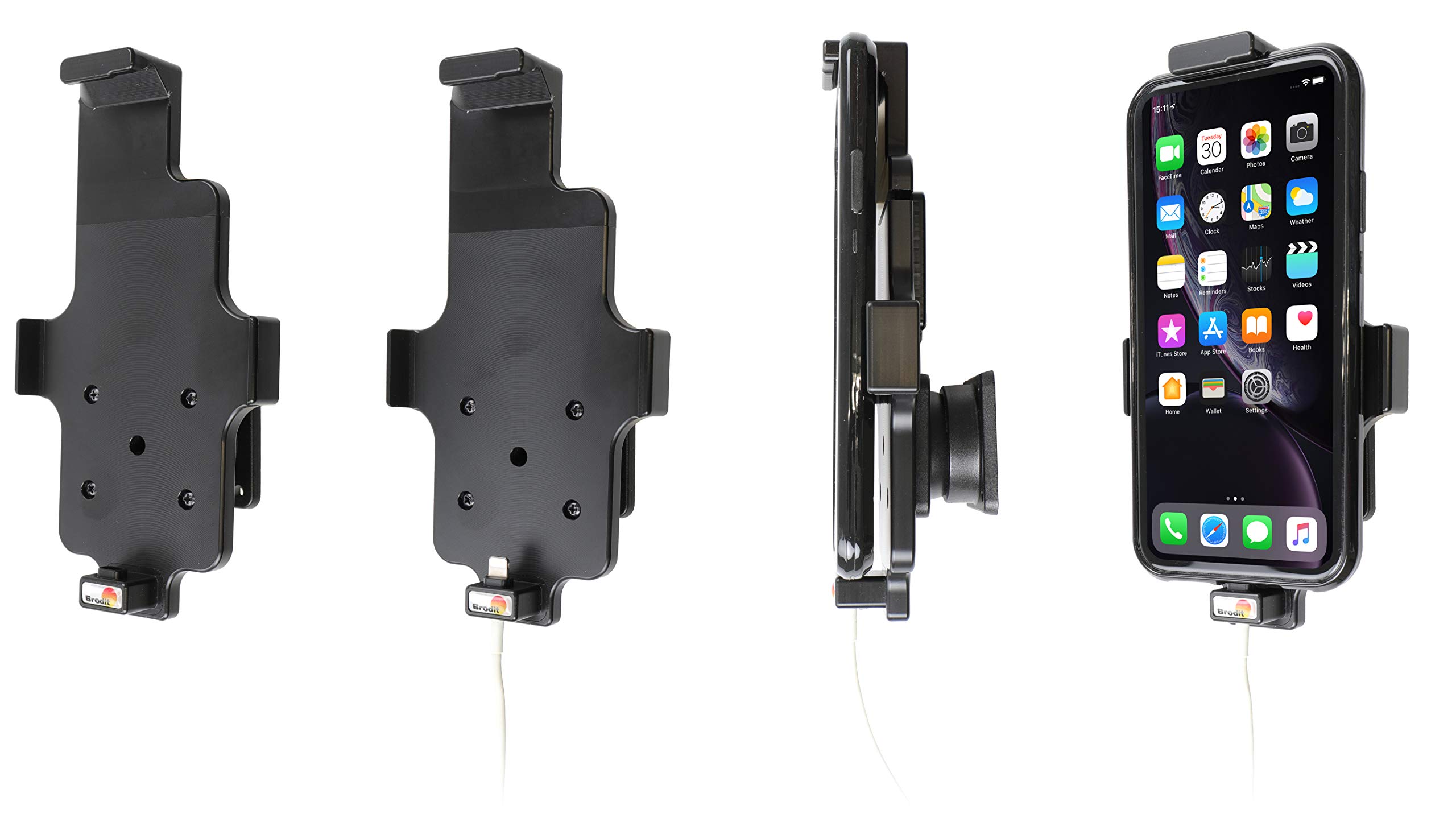 Original Brodit 714091 Lightning Cable Holder - Secure iPhone Charger Organizer for Car, Home & Office Use