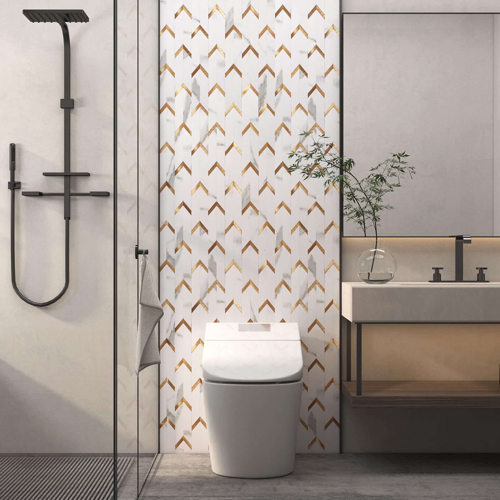 5 Sheets Peel and Stick Backsplash Tile - Self Adhesive Marble Wall Tiles for Kitchen & Bathroom - Herringbone Pattern, Carrera White - Easy DIY Home Upgrade for Backsplash, Accent Walls & Countertops
