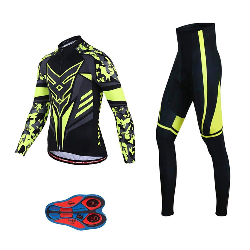 **Men's Pro Cycling Jersey Set - Long Sleeve Quick Dry Bike Jacket & Bib Shorts with 9D Padding - Breathable Comfort for Road & Mountain Biking**
