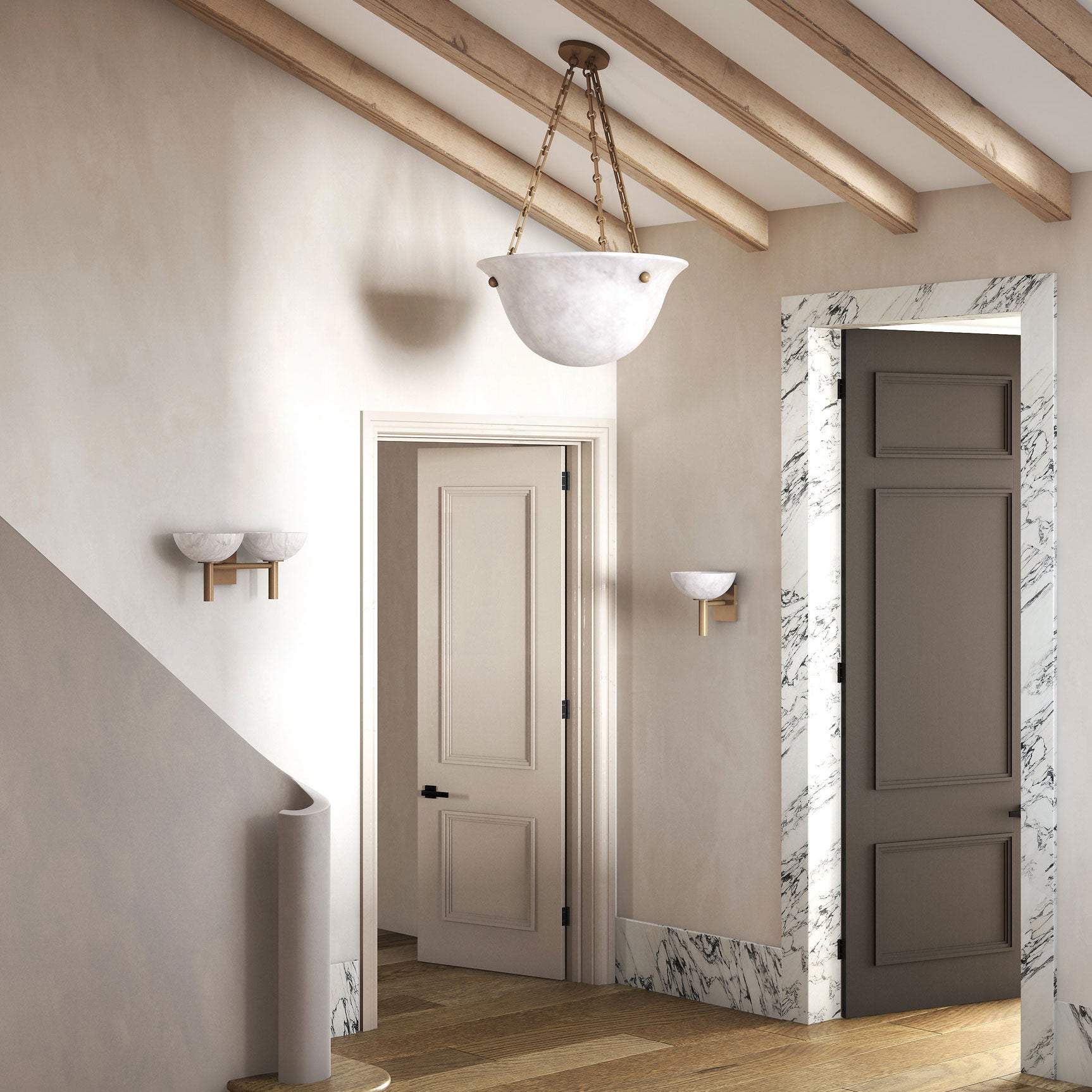 Alabaster Wall Lamp - Handcrafted Stone Bowl Sconce for Bedroom, Living Room & Hallway Lighting | Dimmable Modern Fixture