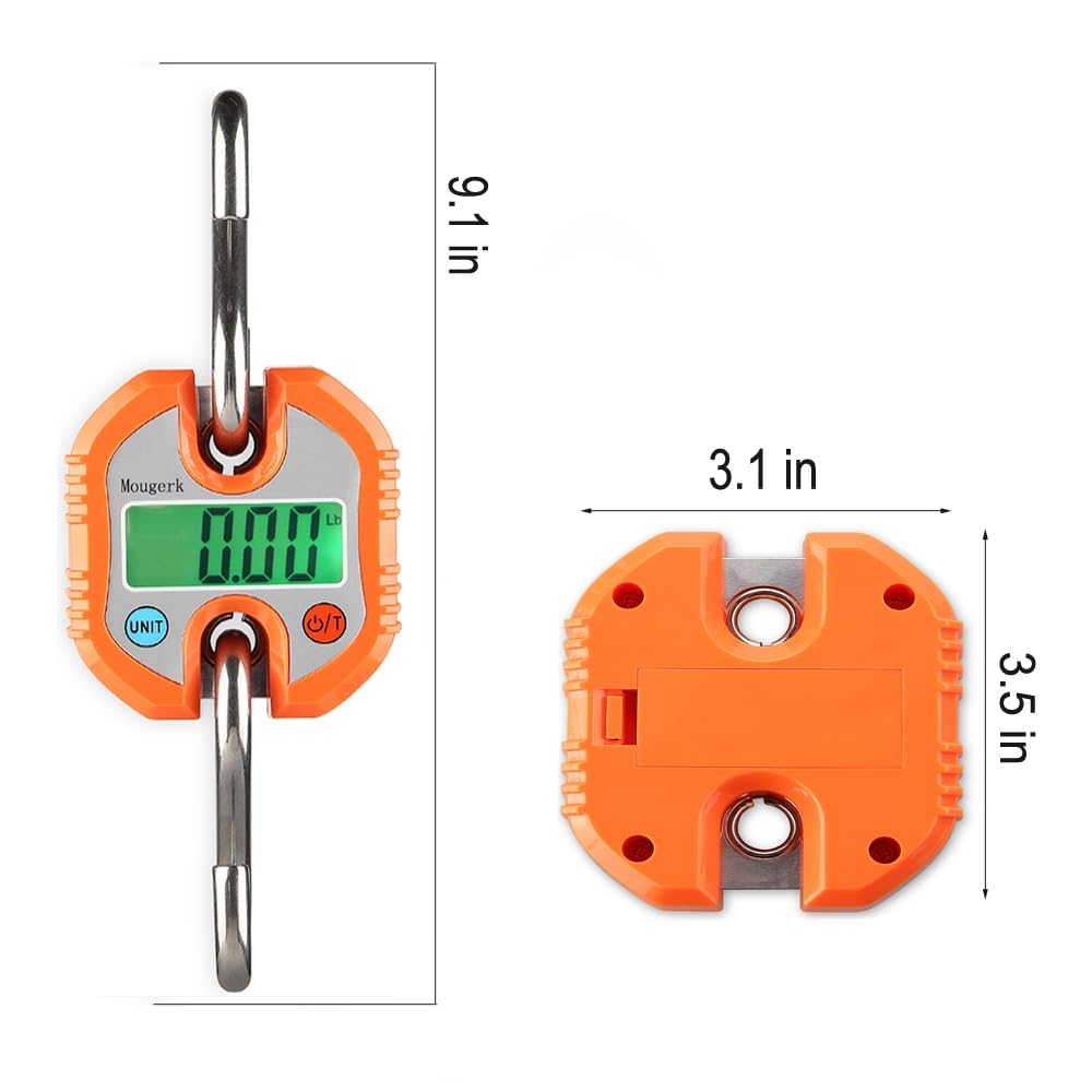 Digital Hanging Scale 150kg/300lb - Portable Heavy Duty Crane Scale with LCD Display - Orange - Perfect for Shipping, Fishing, Hunting, and Industrial Weighing (Batteries Not Included)