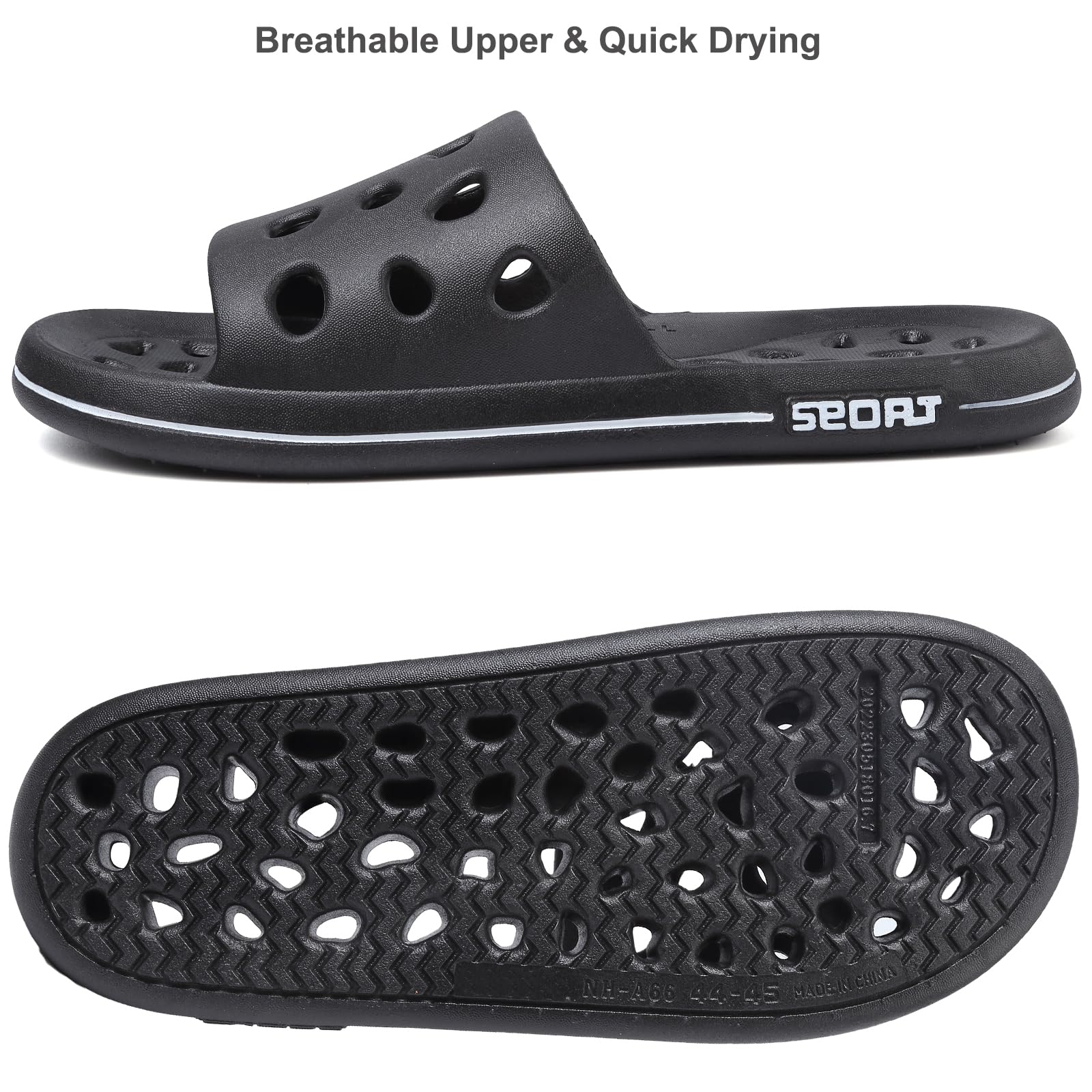 FINLEOO Quick-Drying Shower Sandals with Drainage Holes - Non-Slip Bathroom Slippers, Gym & Spa Sandals for Men & Women - Soft Sole Open-Toe House Slippers for Bath, Poolside & Indoor Use