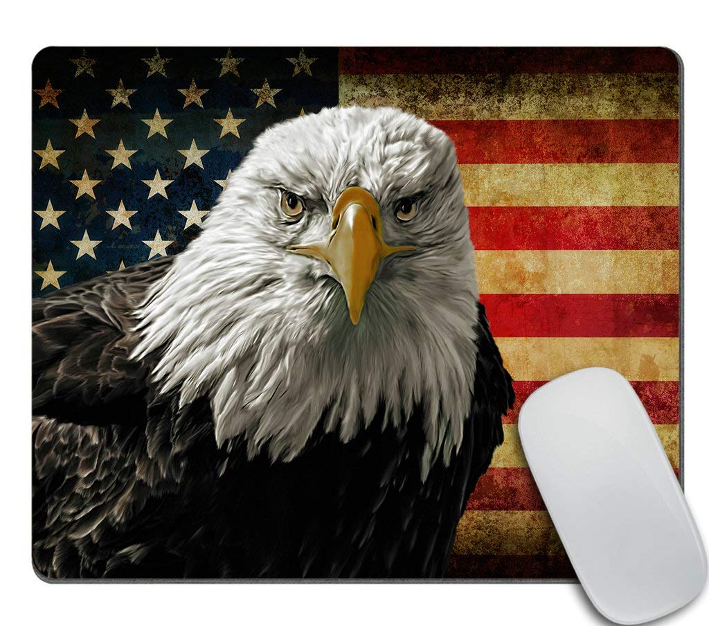 Patriotic Bald Eagle USA Flag Mouse Pad - Non-Slip Rubber Gaming Mousepad 9.5x7.9 Inches (240x200mm) - Perfect for Office, Home & Gaming Setups