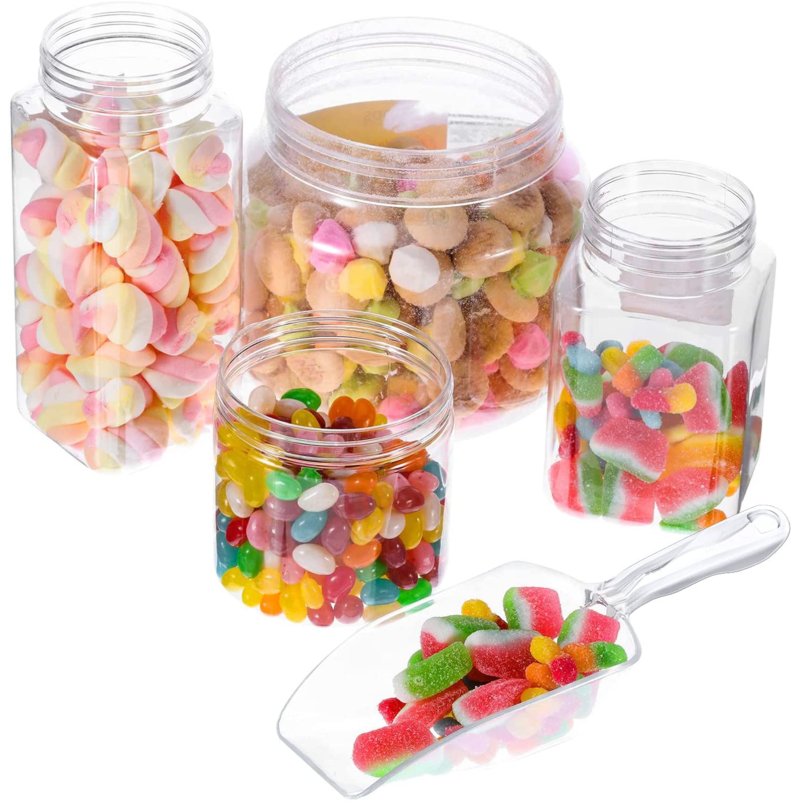 HESTYA 4-Piece Clear Plastic Multi-Purpose Scoop Set - 9.25 Inch Candy, Ice Cream, Protein Powder, Coffee & Tea Scooper for Buffets, Kitchens & Food Service