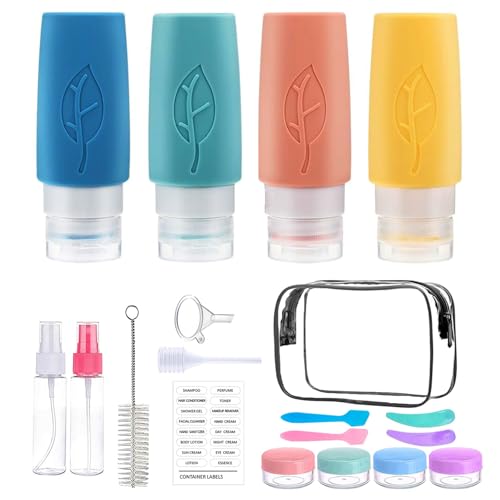 19 Pack TSA Approved Travel Bottles Set - 3 oz Leak Proof Refillable Silicone Containers for Shampoo, Conditioner, Lotion & Body Wash | BPA Free Squeezable Toiletries | Perfect for Air Travel, Gym & Vacation Essentials