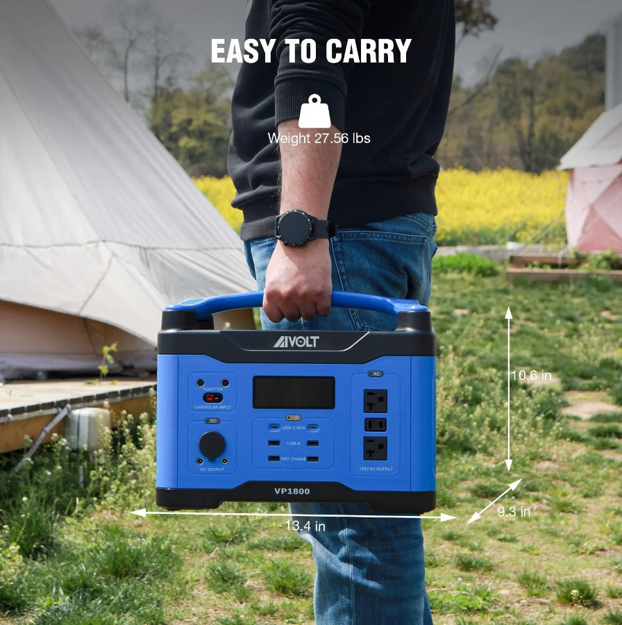 Aivolt VP1800 1602Wh/1800W Portable Power Station with Solar Charging - Reliable Backup Power for Camping, Emergencies & Outdoor Adventures