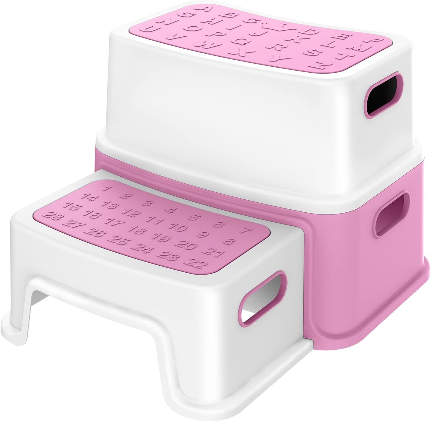 GARVEE 2-Step Toddler Stool for Potty Training & Bathroom Use - Non-Slip Kids Step Stool with ABC/Numbers - Perfect for Toilet Training, Kitchen & Bathroom Safety (Pink)