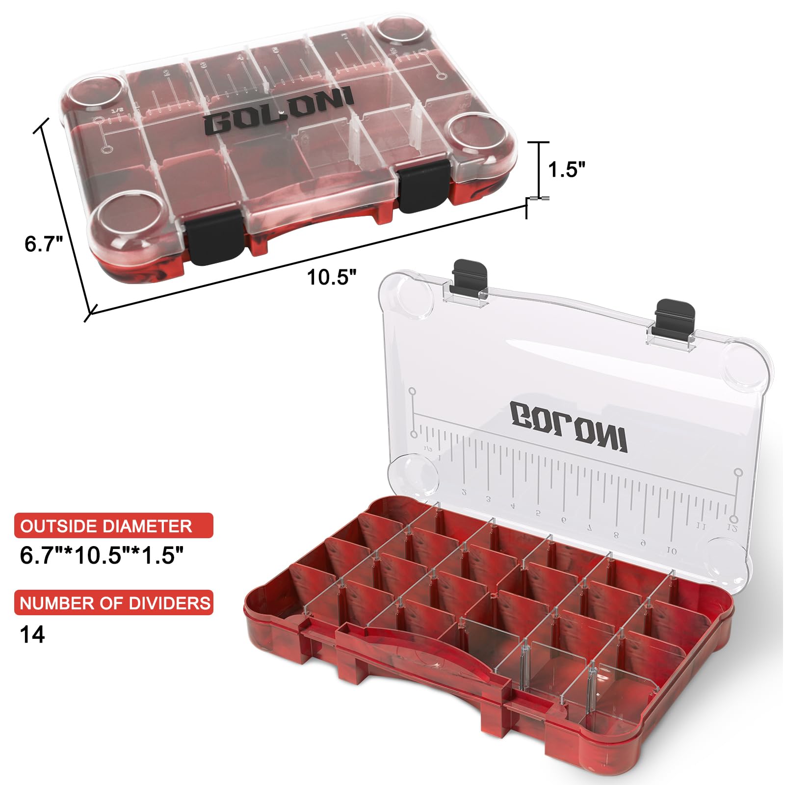 Goloni 3600 Tackle Box Organizer - Clear Plastic Fishing Storage Box with Removable Dividers, 4-Pack Lure Box for Bass, Trout & Saltwater Fishing - Perfect for Boat, Kayak & Shore Fishing Trips