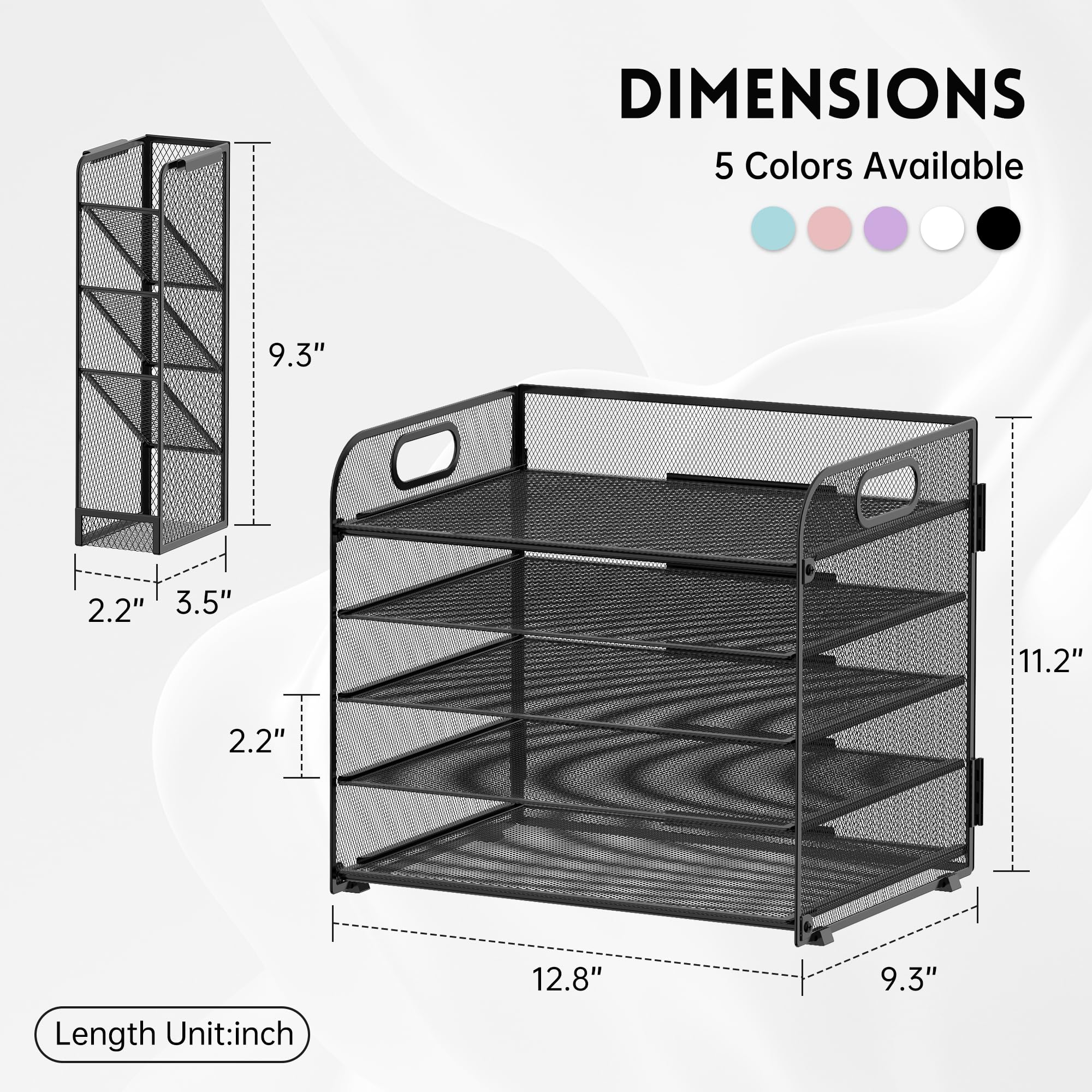 SUPEASY 5 Tier Mesh Desk Organizer with Handle - Removable Pen Holders, File & Paper Tray for Office Supplies - Black - Perfect for Home Office, School & Workspace Organization