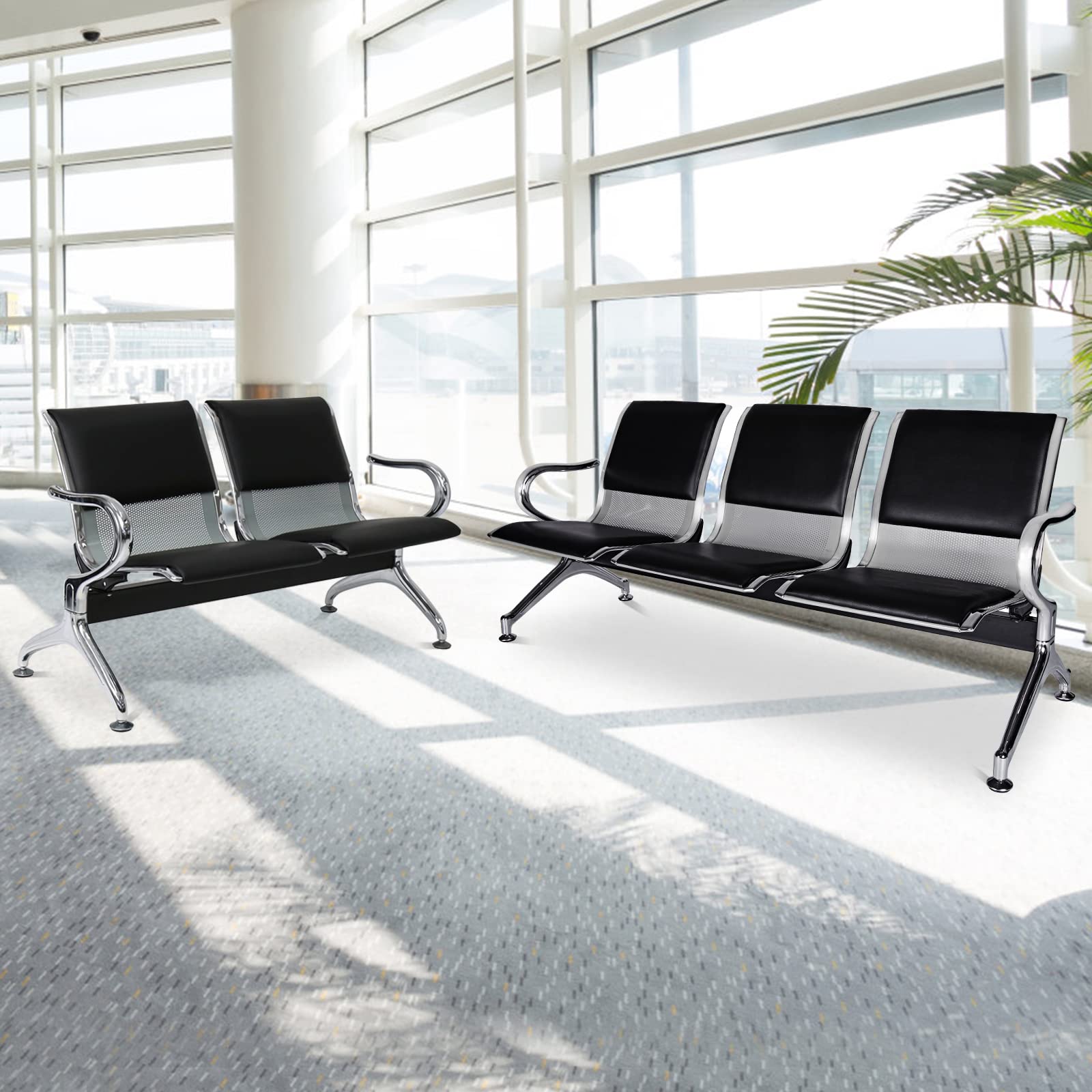JSUN7 5-Seat Heavy Duty PU Leather Waiting Room Bench - Office Reception Guest Chairs for Hospital, Airport, Bank, Conference Room - Durable Seating Solution for High-Traffic Areas