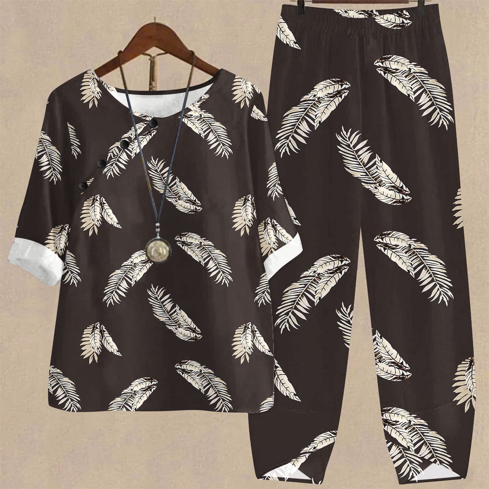 Women's 2-Piece Linen Lounge Set - Extra Long Pants & Top for Tall & Plus Size - Maternity Friendly Casual Outfit | Perfect for Home Relaxation, Yoga & Travel Comfort