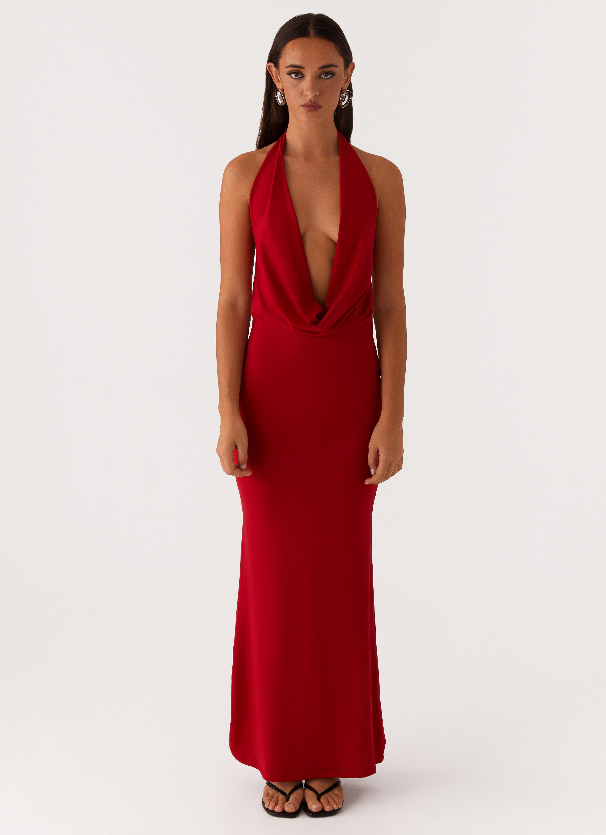 Elegant Red Maxi Dress for Women - Flowy Long Summer Dress with Side Slits - Perfect for Beach, Vacation, and Casual Outings