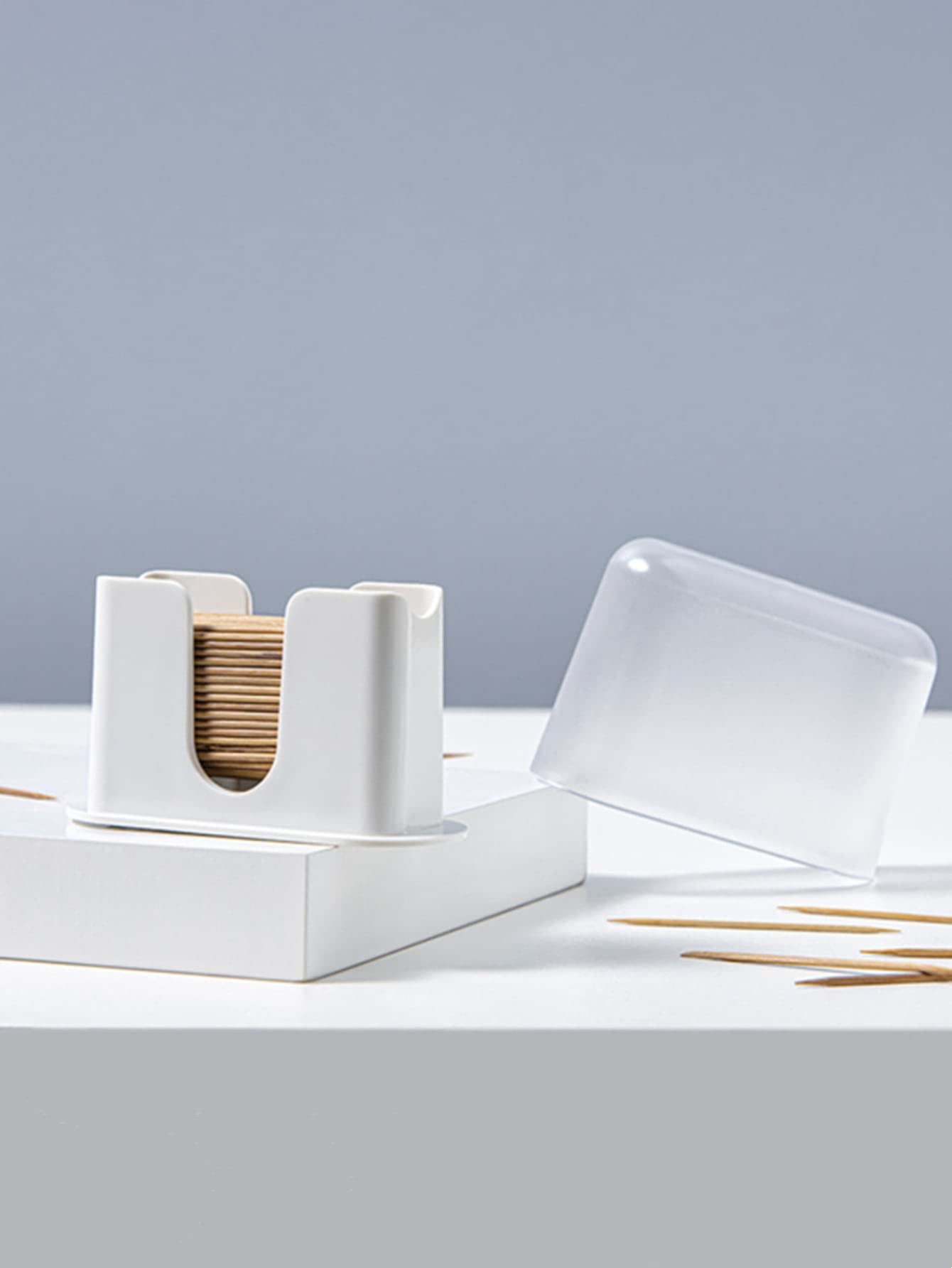 WERTYT White Plastic Storage Bins & Organization Box with Toothpick Holder - Perfect for Kitchen, Bathroom & Office Organization (1-Piece Set)