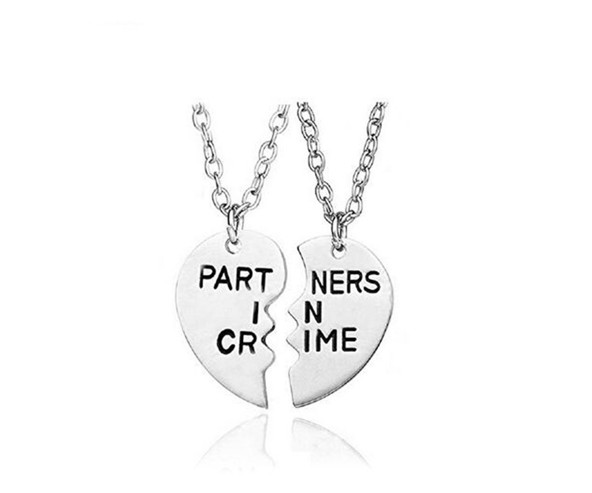 Fusicase Stainless Steel Silver 'Partner in Crime' Love Heart Pendant Necklace - Best Friendship Jewelry Gift for Best Friend, Sister, Couple (Perfect for Anniversaries, Birthdays & Valentine's Day)