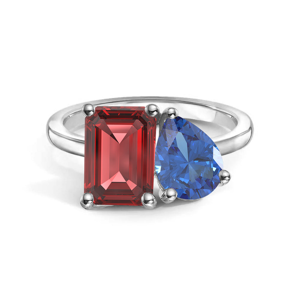 Personalized Toi et Moi Ruby Birthstone Ring for Women - Custom Anniversary, Engagement & Wedding Jewelry Gift - Perfect for Romantic Occasions & Special Celebrations