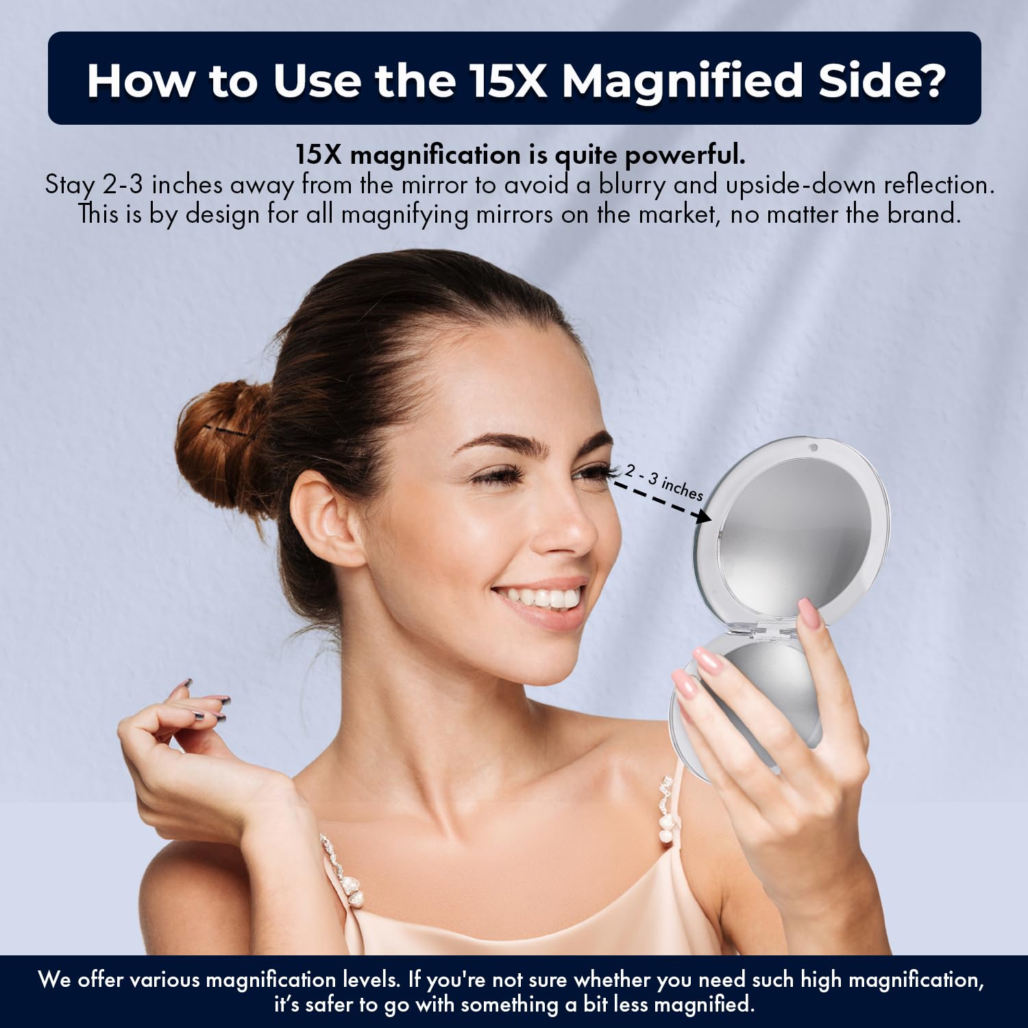 Compact 15X Travel Makeup Mirror - Lightweight Foldable for Purse & Handbag - Perfect for On-the-Go Touchups
