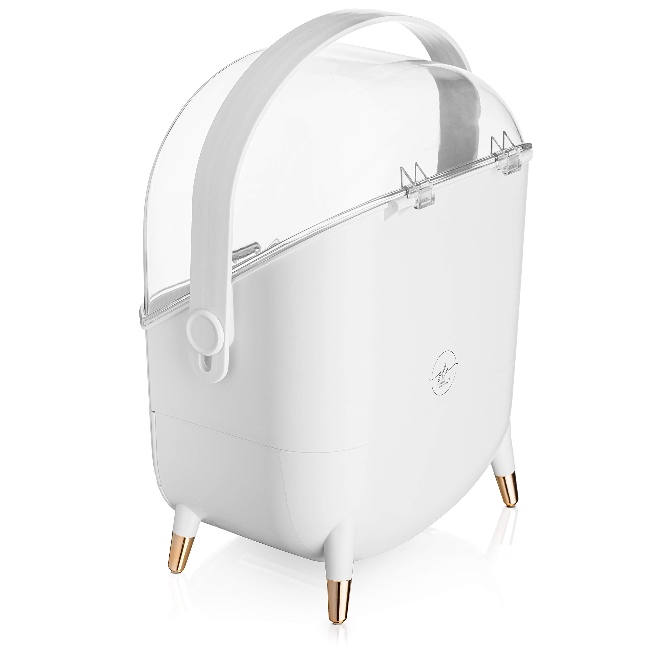 COLIBROX Acrylic Makeup Organizer with Lid & Drawers - Waterproof Cosmetic Storage Case in White & Rose Gold | Perfect for Bathroom Countertop, Vanity, Dresser & Desk Organization