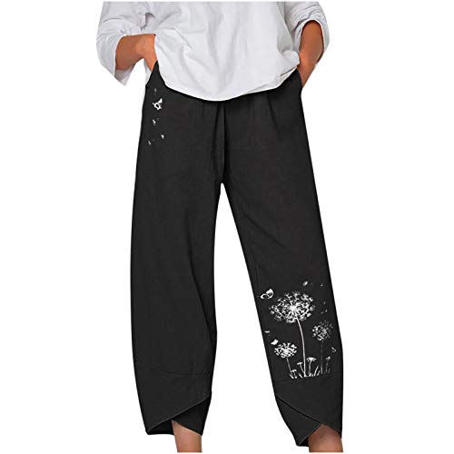 Women's White Beach Pants - Elastic Waist Linen Cotton Wide Leg Pull-On Trousers | Casual Summer Wear, Vacation Outfit, Boho Chic Style