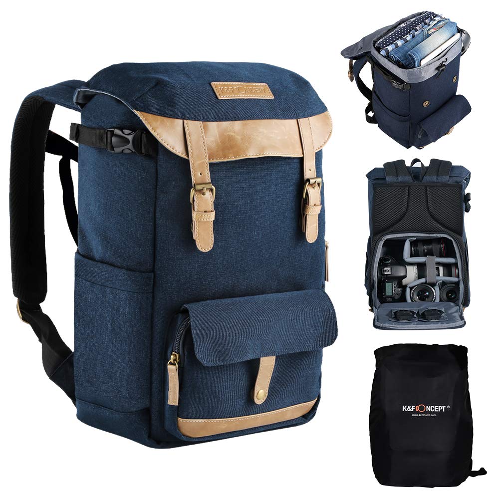 K&F Concept Waterproof DSLR Camera Backpack with Rain Cover – Large Capacity Travel Camera Bag for Canon, Nikon, Sony – Fits 15.6