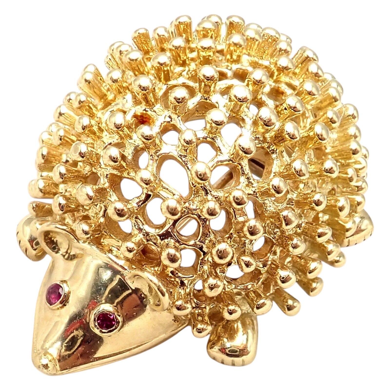 Vintage Tiffany & Co Schlumberger 18k Yellow Gold Hedgehog Ruby Brooch Pin - Luxury Collectible Jewelry for Special Occasions & Gifts